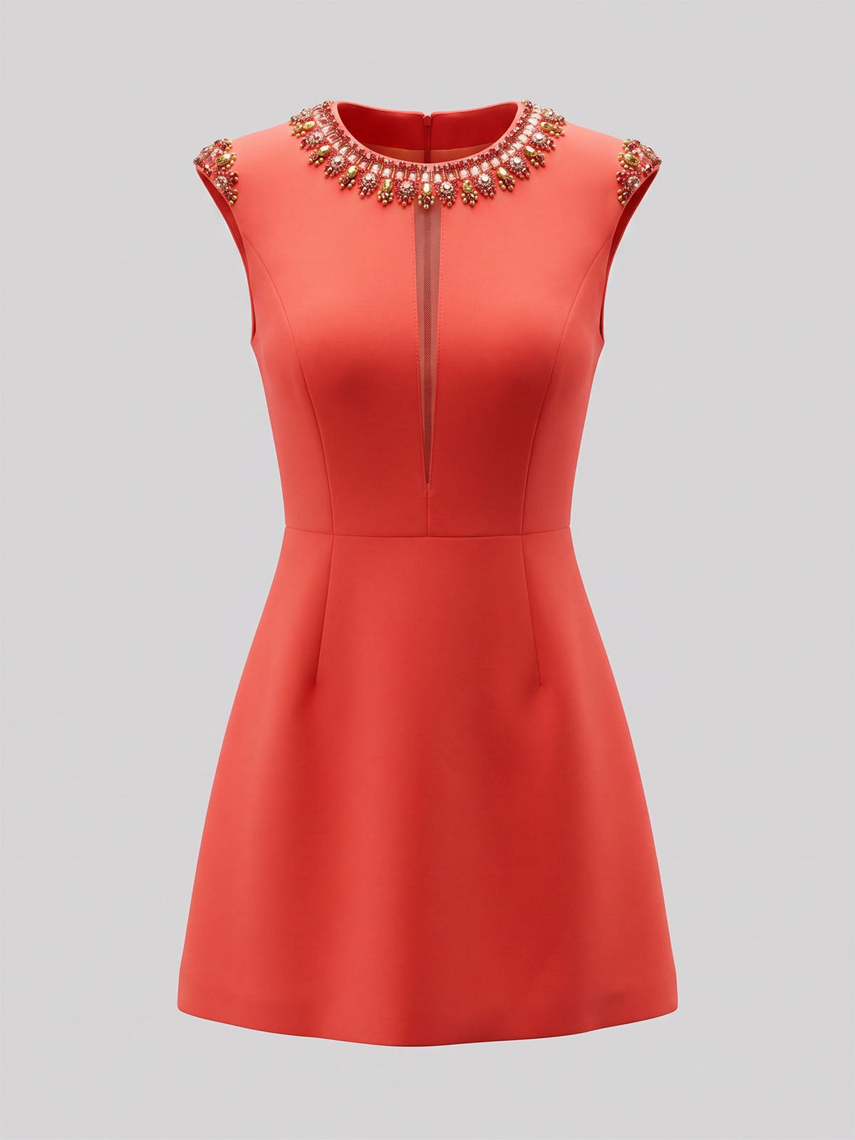 Iridescent Rhinestone Neck Sleeveless Party Mini Dress - Burnt Orange