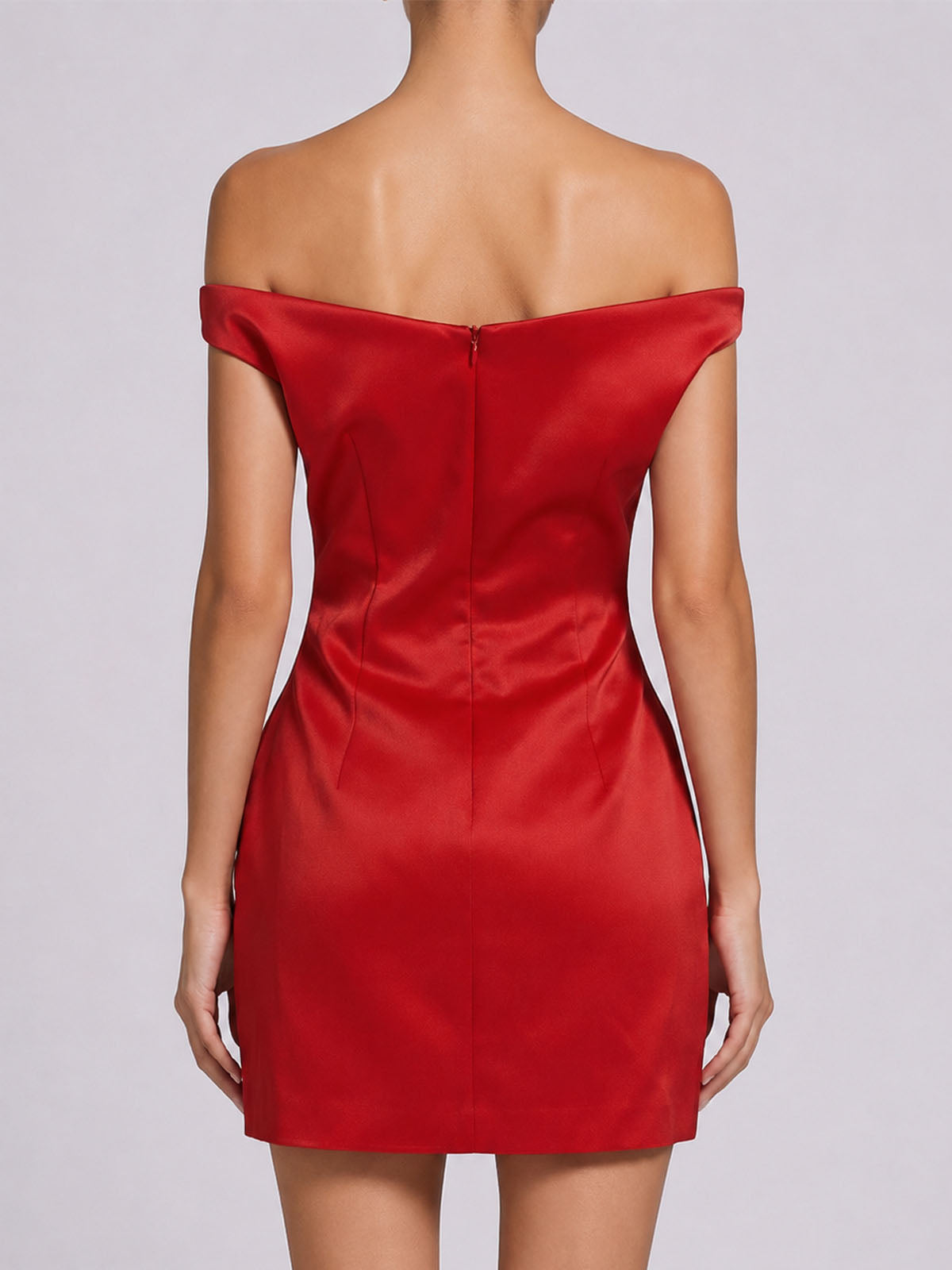 Lustrous Draped Off Shoulder A Line Satin Homecoming Mini Dress - Red