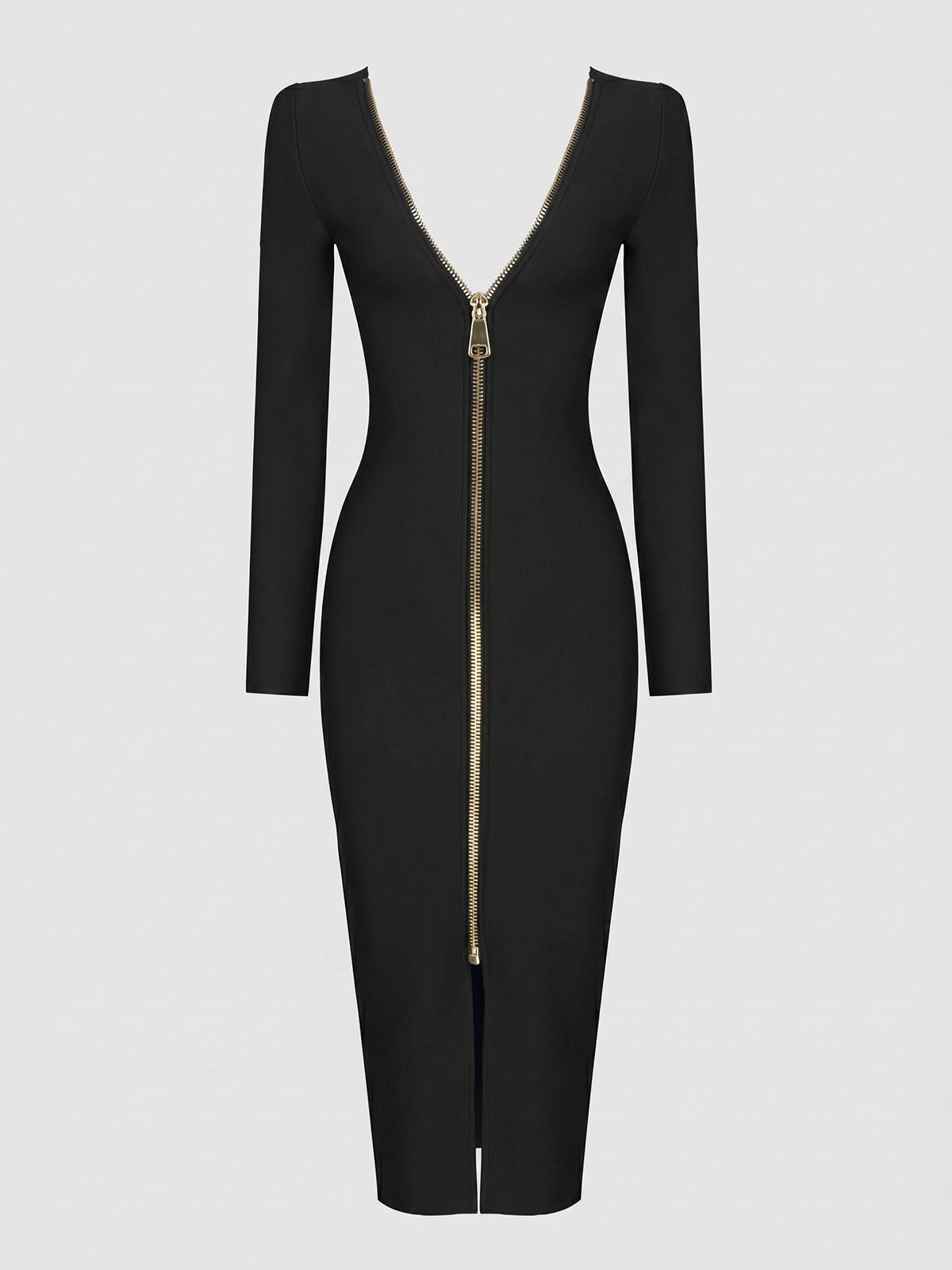 Luxury Boat Neck Long Sleeve Zip Back Bandage Midi Dress - Black