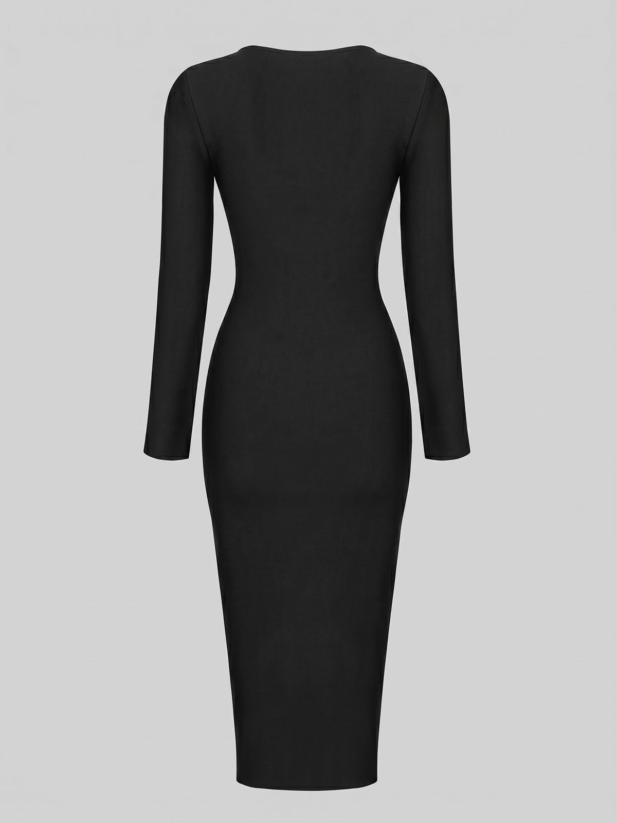 Luxury Boat Neck Long Sleeve Zip Back Bandage Midi Dress - Black