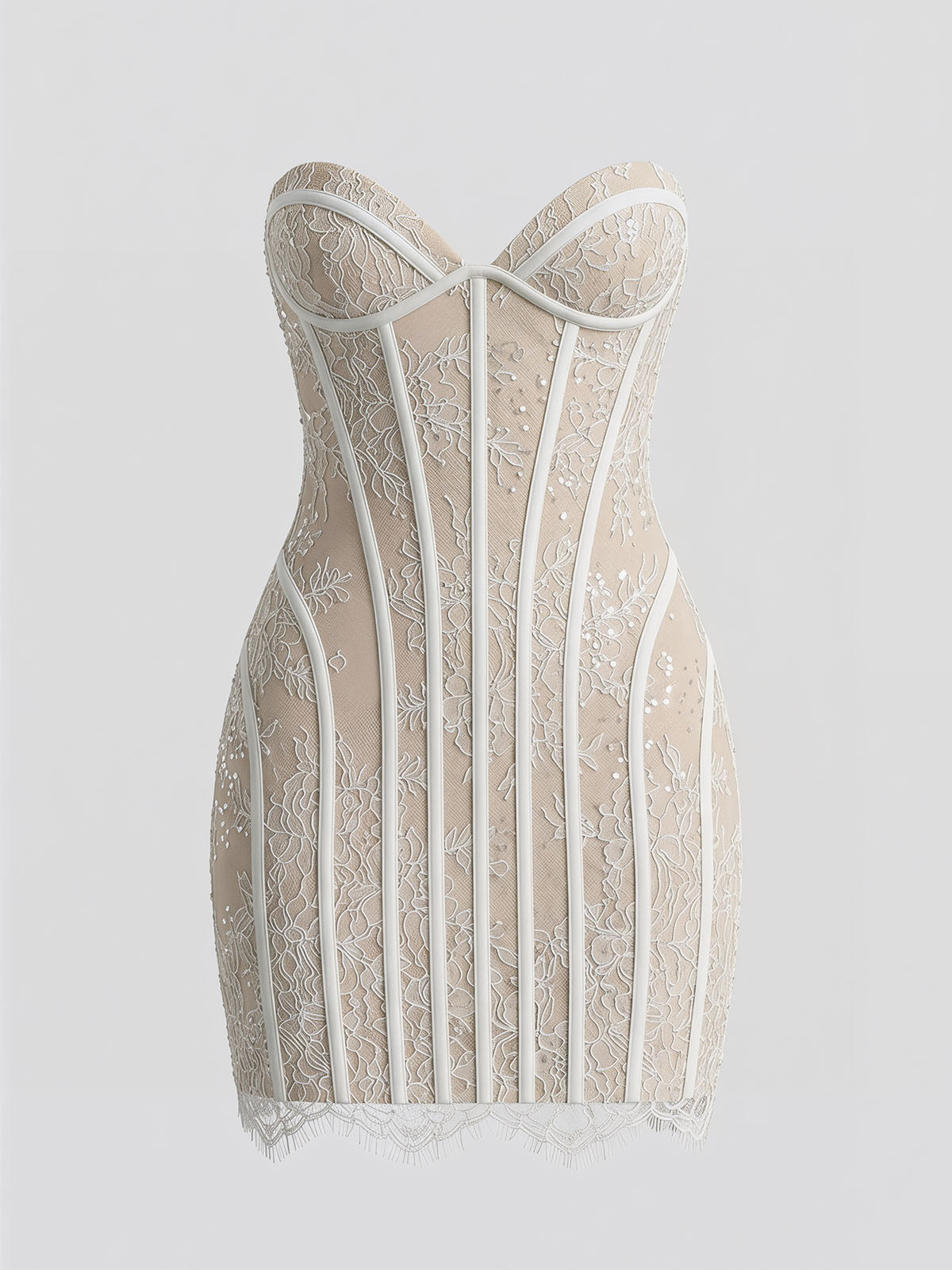 Luxury Bustier Strapless Bodycon Lace Corset Party Mini Dress - Beige
