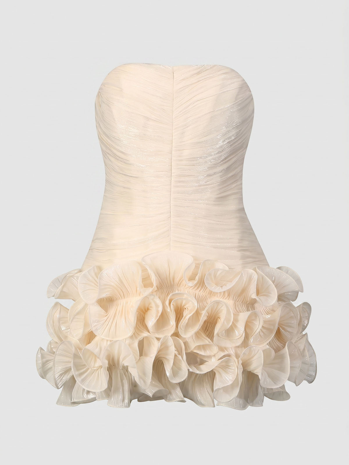 Luxury Chiffon Pleated Strapless Ruffle Homecoming Mini Dress - Nude
