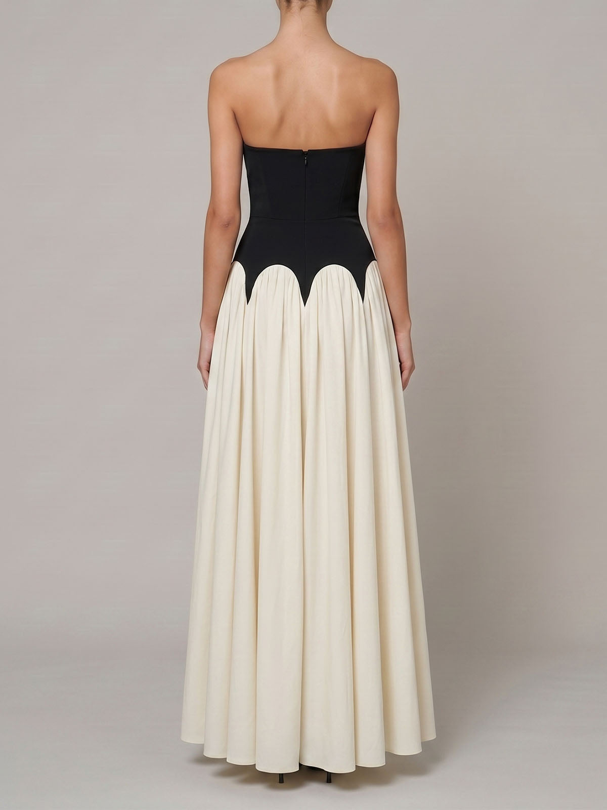 Luxury Color Block Strapless Drop Waist Formal Maxi Dress - Black