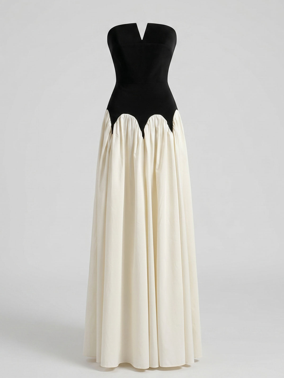 Luxury Color Block Strapless Drop Waist Formal Maxi Dress - Black
