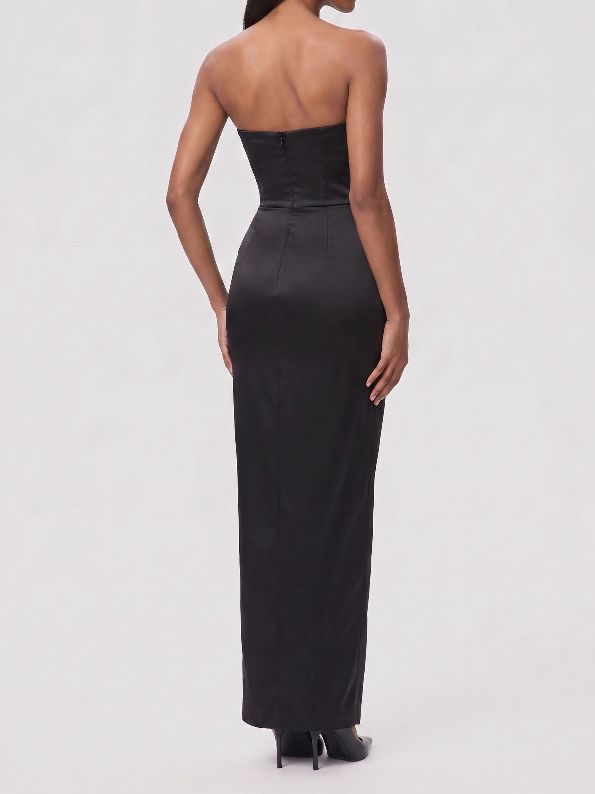 Luxury Cowl Neck Strapless Corset Satin Formal Maxi Dress - Black