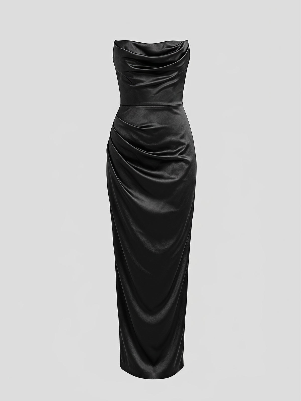 Luxury Cowl Neck Strapless Corset Satin Formal Maxi Dress - Black
