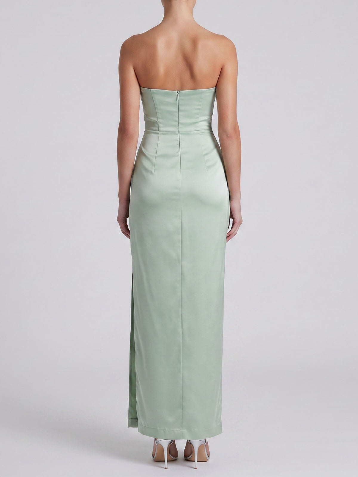 Luxury Cowl Neck Strapless Corset Satin Formal Maxi Dress - Sage Green