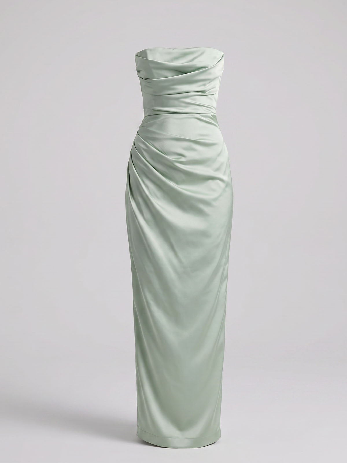 Luxury Cowl Neck Strapless Corset Satin Formal Maxi Dress - Sage Green