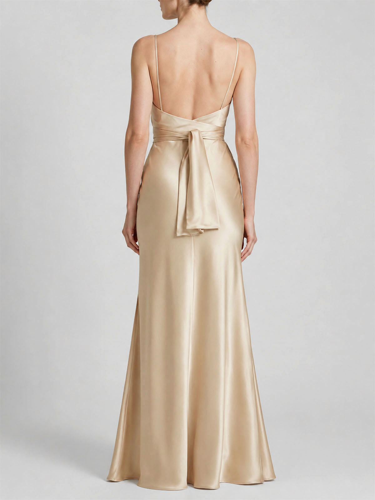 Luxury Cowl Neck Waist Tie Satin Formal Slip Maxi Dress - Champagne