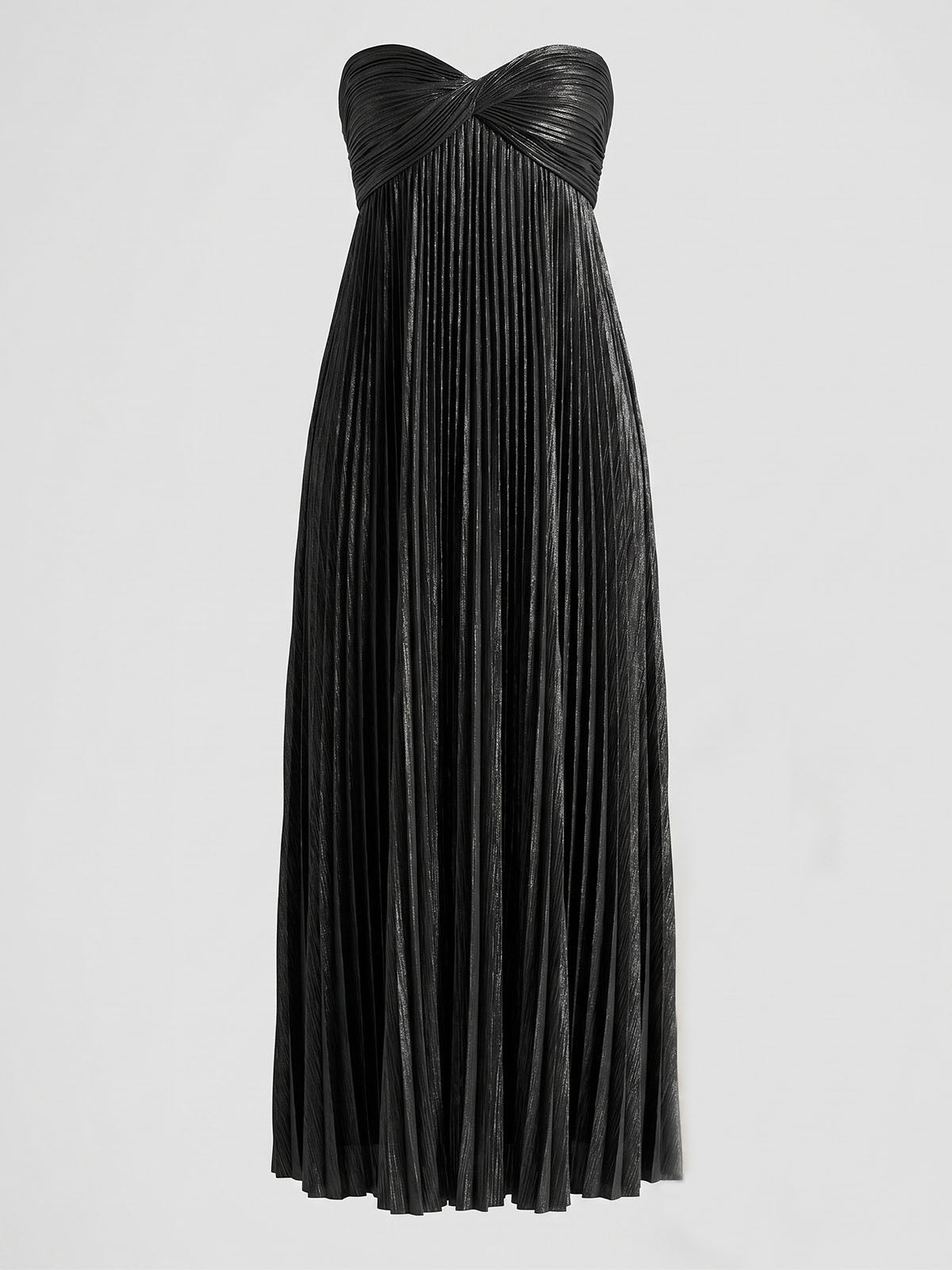 Luxury Metallic Strapless Empire Waist High Slit Maxi Dress - Black