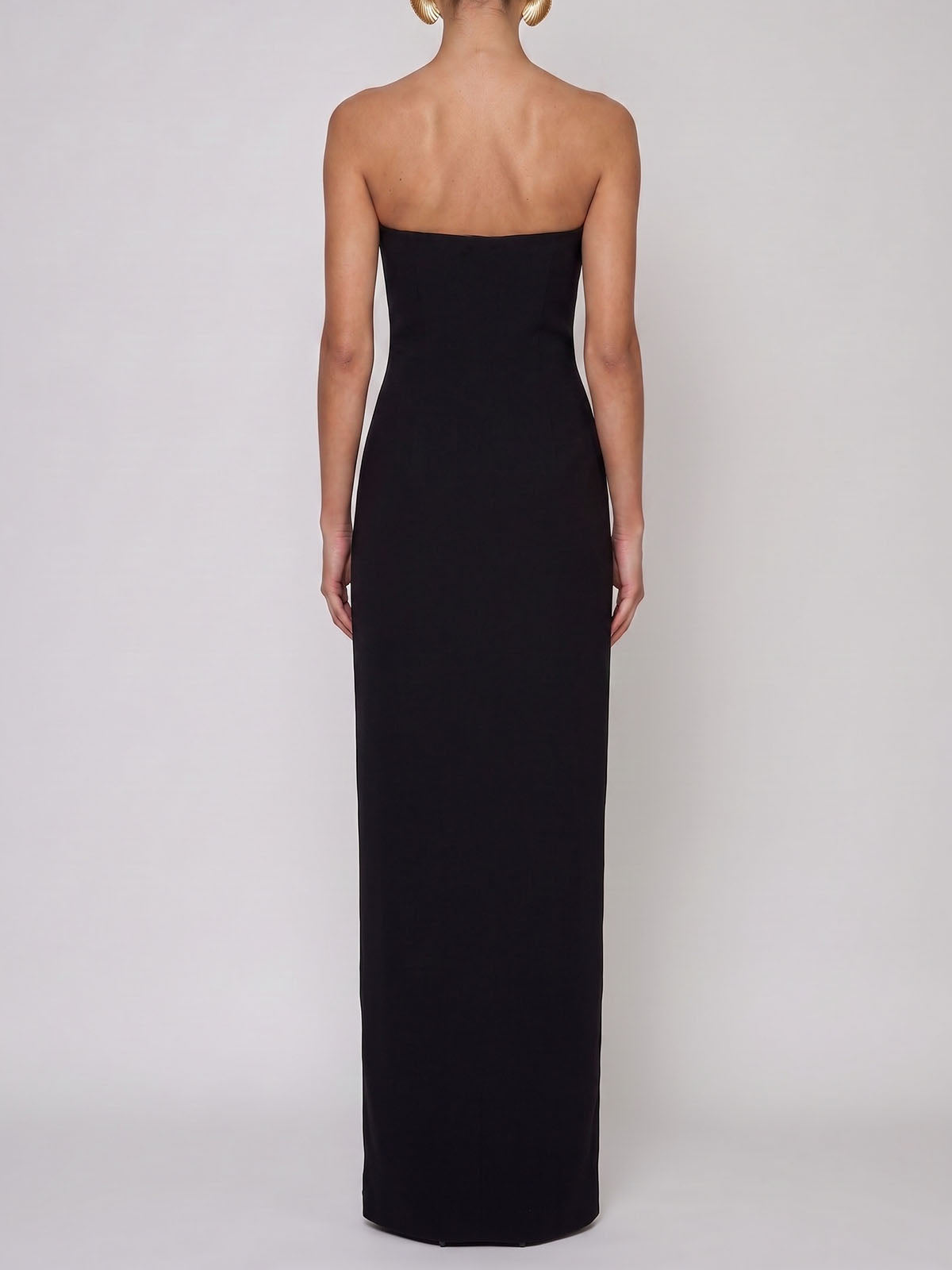 Luxury Metallic Trim Plunge Strapless Bandage Prom Maxi Dress - Black