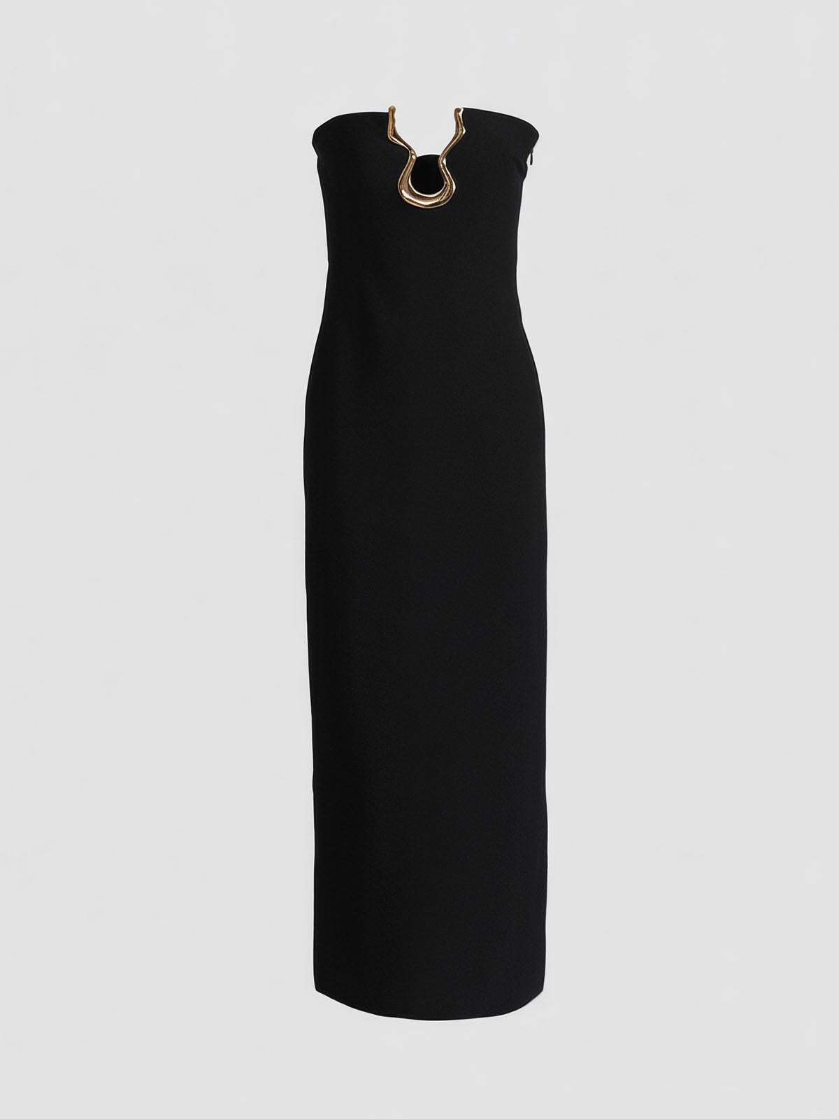 Luxury Metallic Trim Plunge Strapless Bandage Prom Maxi Dress - Black