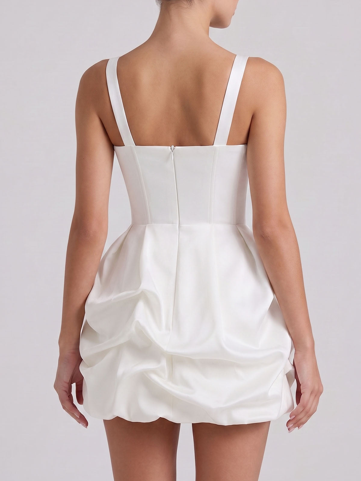 Luxury Satin Sleeveless Corset Ruffle Homecoming Mini Dress - White