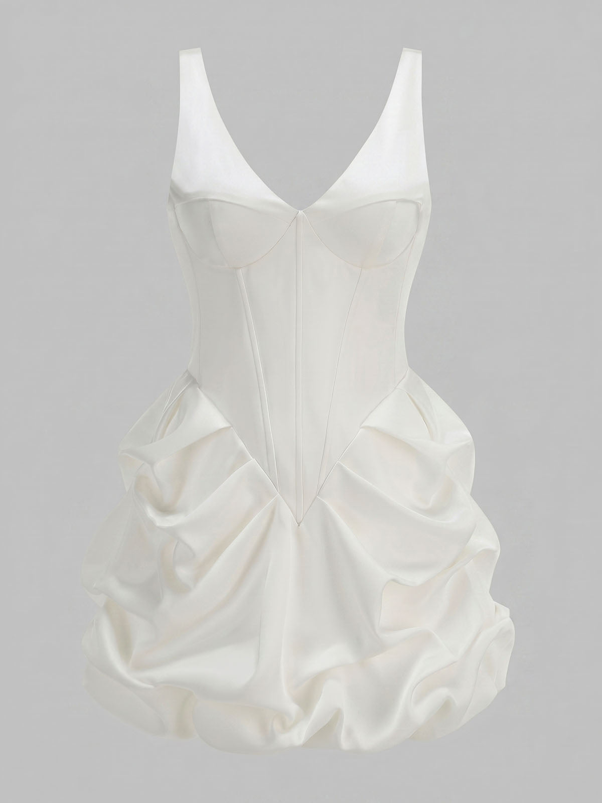 Luxury Satin Sleeveless Corset Ruffle Homecoming Mini Dress - White