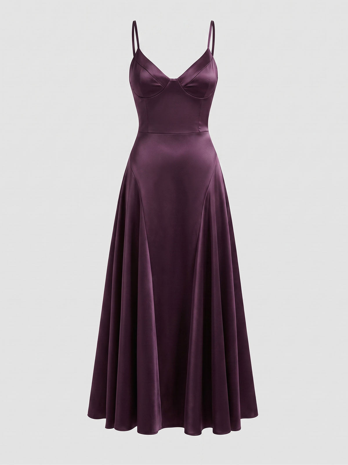 Luxury Satin Sweetheart Laced Spaghetti Formal Maxi Dress - Plum