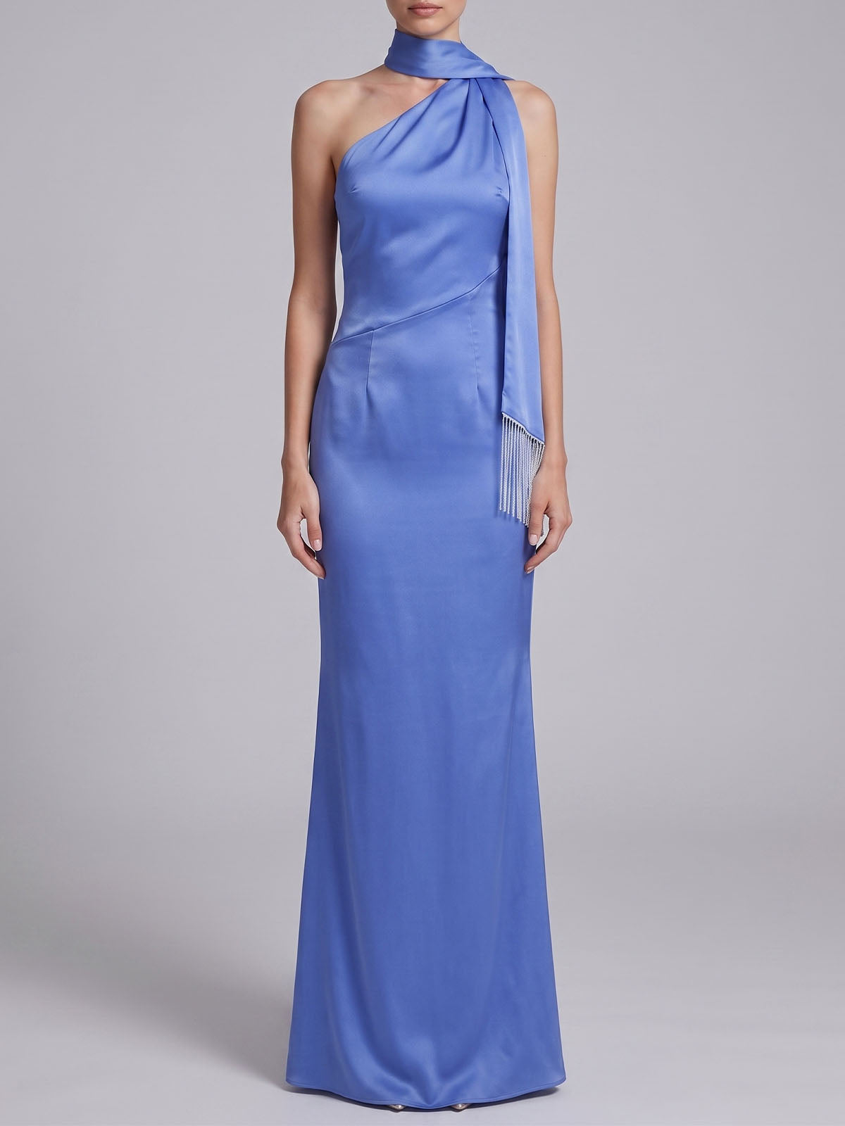Luxury Scarf One Shoulder Satin Mermaid Formal Maxi Dress - Royal Blue