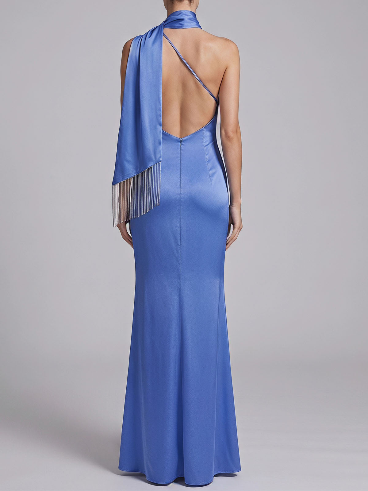 Luxury Scarf One Shoulder Satin Mermaid Formal Maxi Dress - Royal Blue