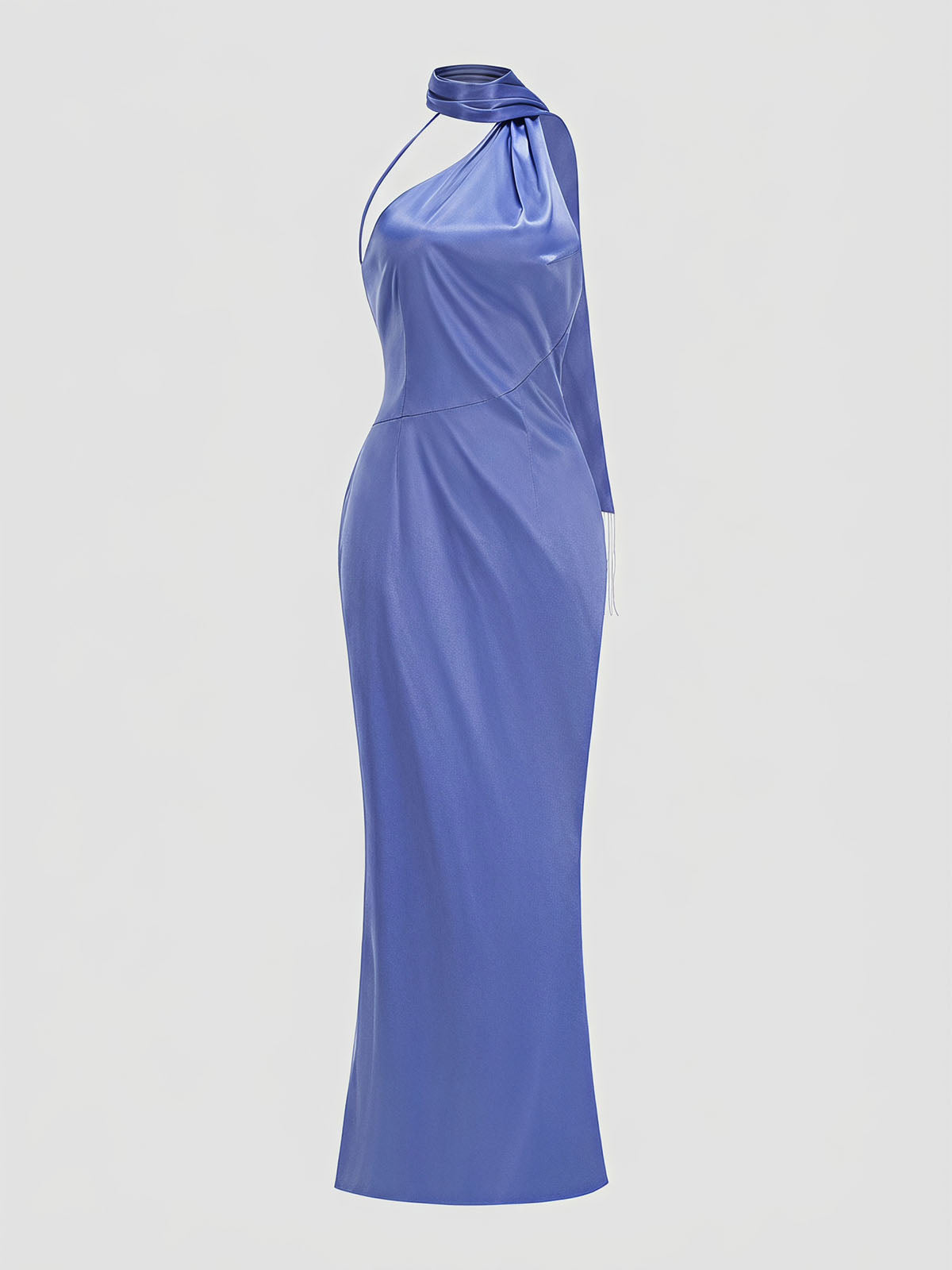Luxury Scarf One Shoulder Satin Mermaid Formal Maxi Dress - Royal Blue