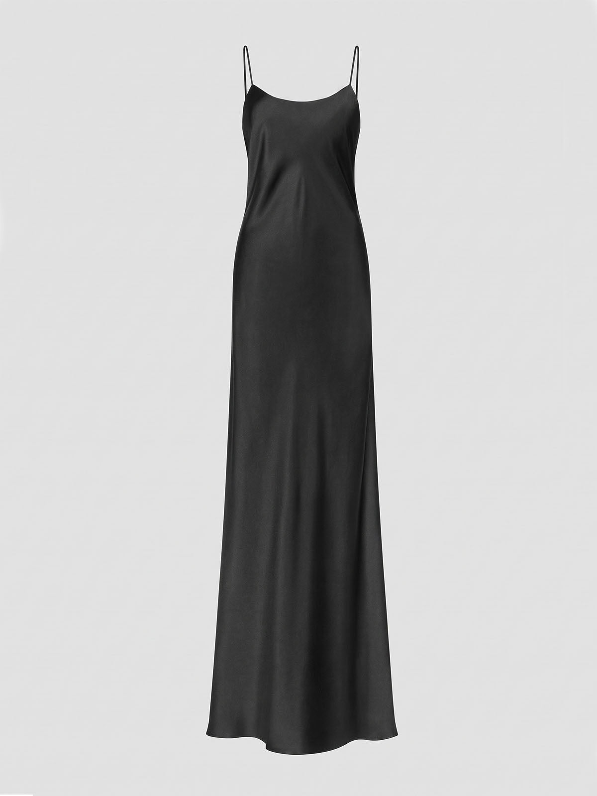 Luxury Spaghetti Strap Tie Back Mulberry Silk Slip Maxi Dress - Black