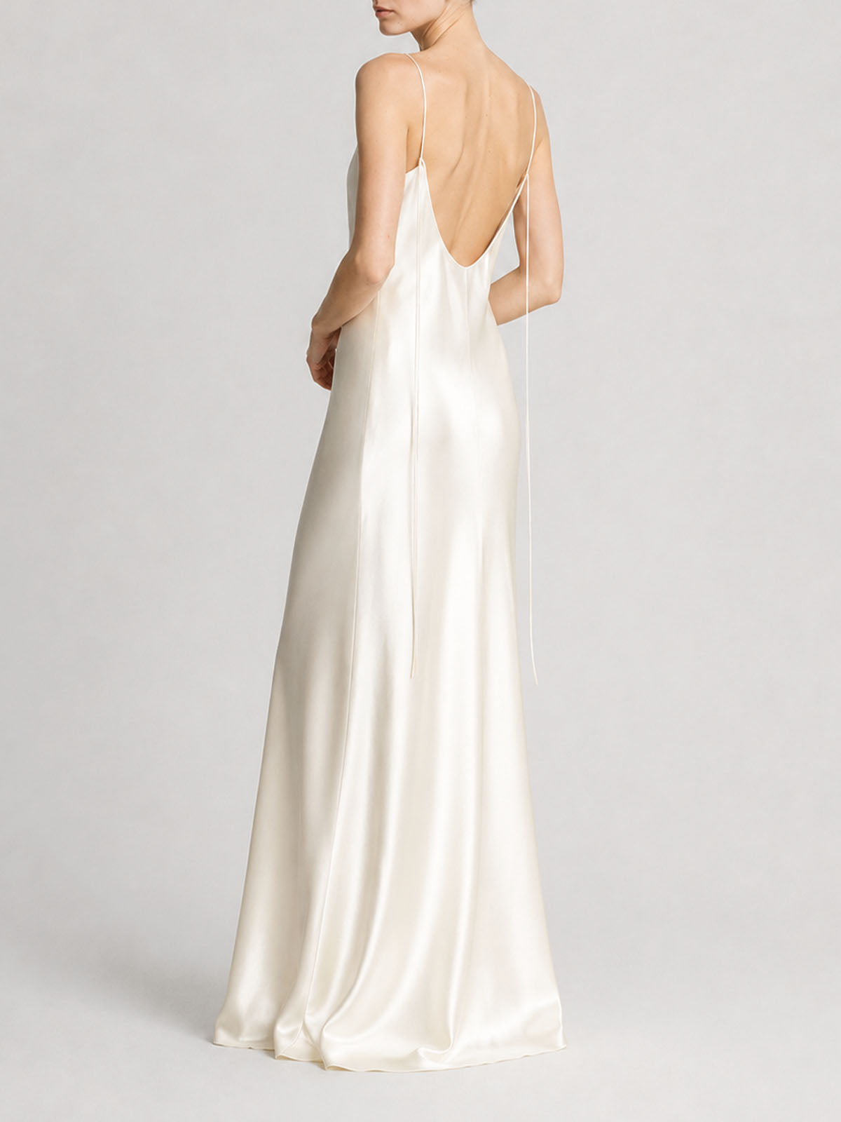 Luxury Spaghetti Strap Tie Back Mulberry Silk Slip Maxi Dress - Ivory