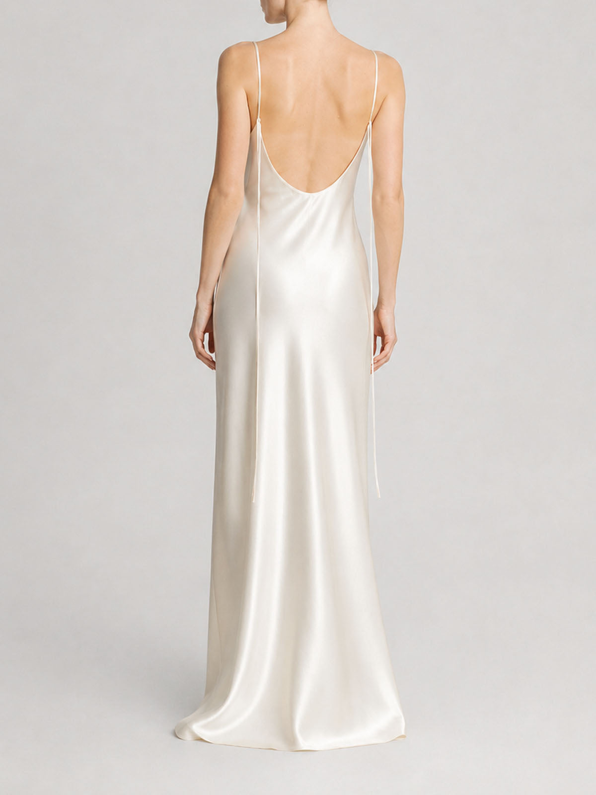 Luxury Spaghetti Strap Tie Back Mulberry Silk Slip Maxi Dress - Ivory