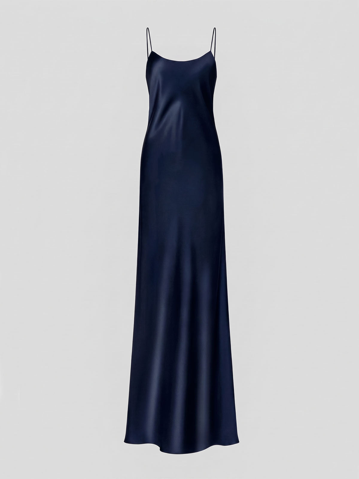 Luxury Spaghetti Strap Tie Back Mulberry Silk Slip Maxi Dress - Navy
