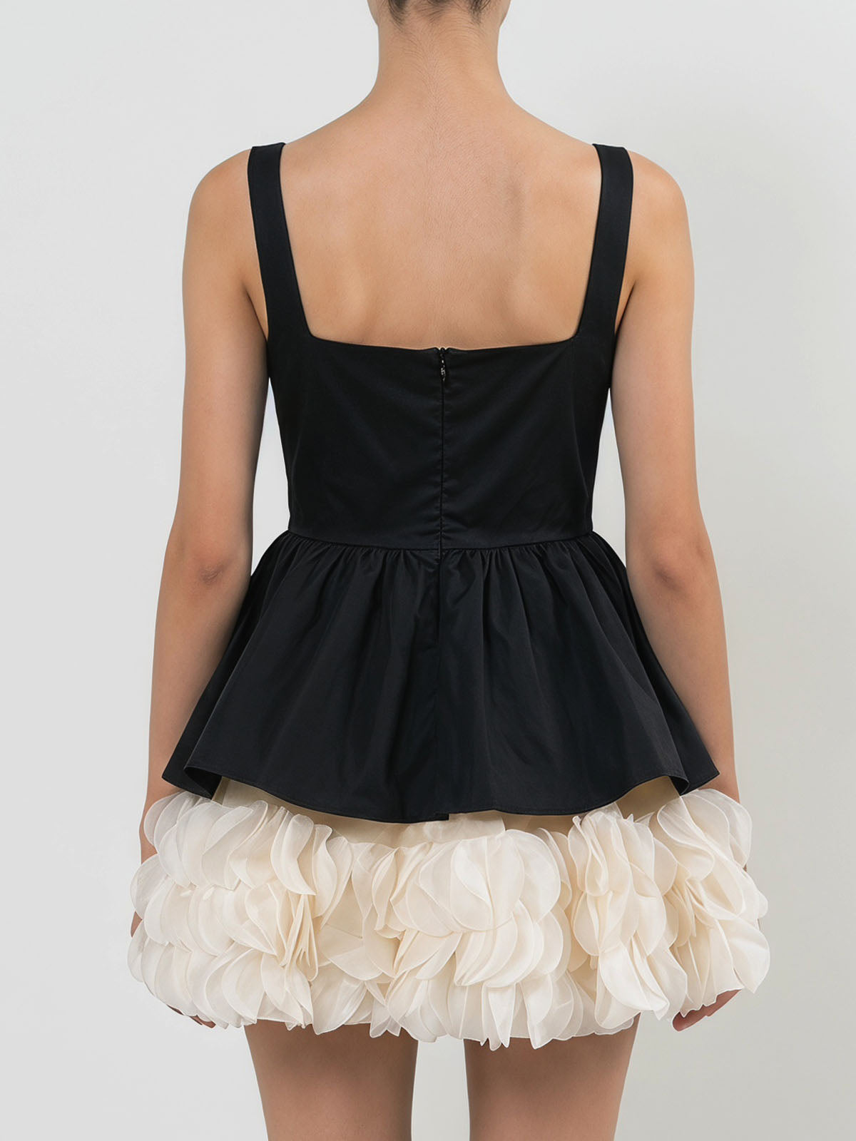 Luxury Square Neck Sleeveless Peplum Tiered Ruffle Mini Dress - Black