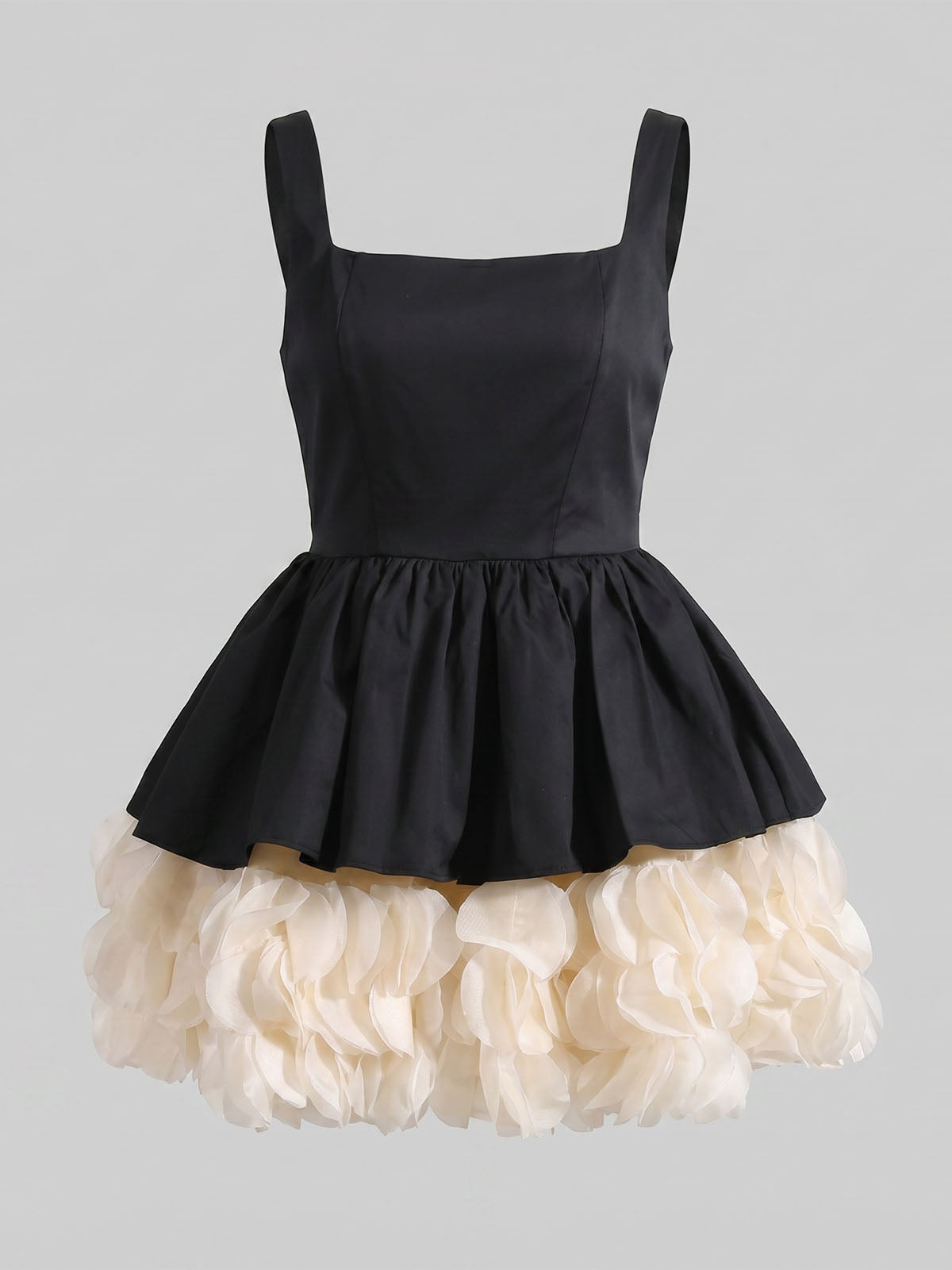 Luxury Square Neck Sleeveless Peplum Tiered Ruffle Mini Dress - Black