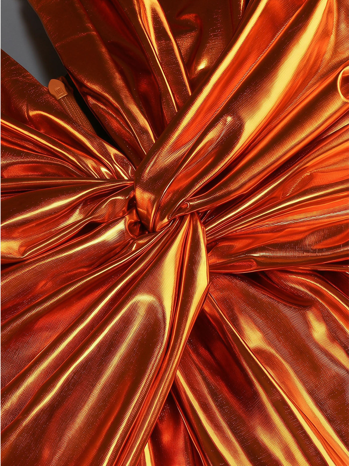 Metallic Faux Feather Twist Knot Split Plunge Halter Maxi Dress - Copper