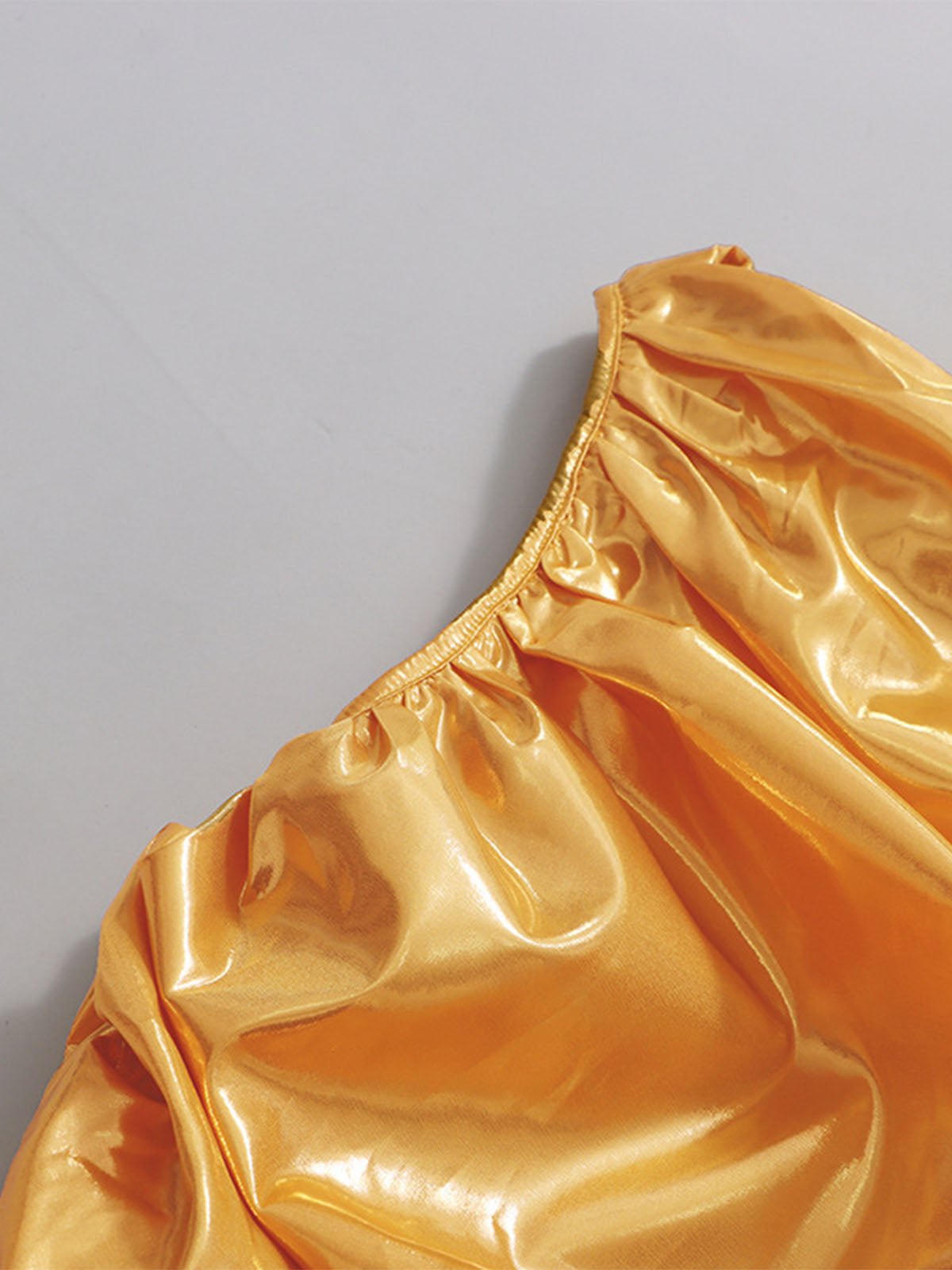 Metallic One Shoulder Bow Trim Ruched Bodycon Party Mini Dress - Gold
