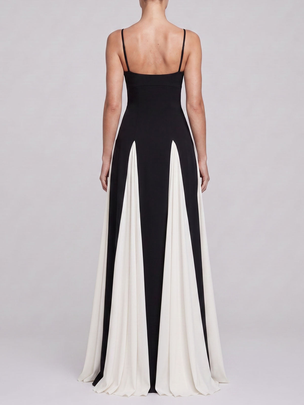 Minimalist Sweetheart Contrast Godet Spaghetti Formal Maxi Dress - Black