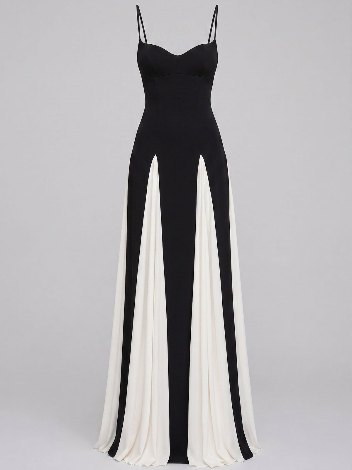 Minimalist Sweetheart Contrast Godet Spaghetti Formal Maxi Dress - Black