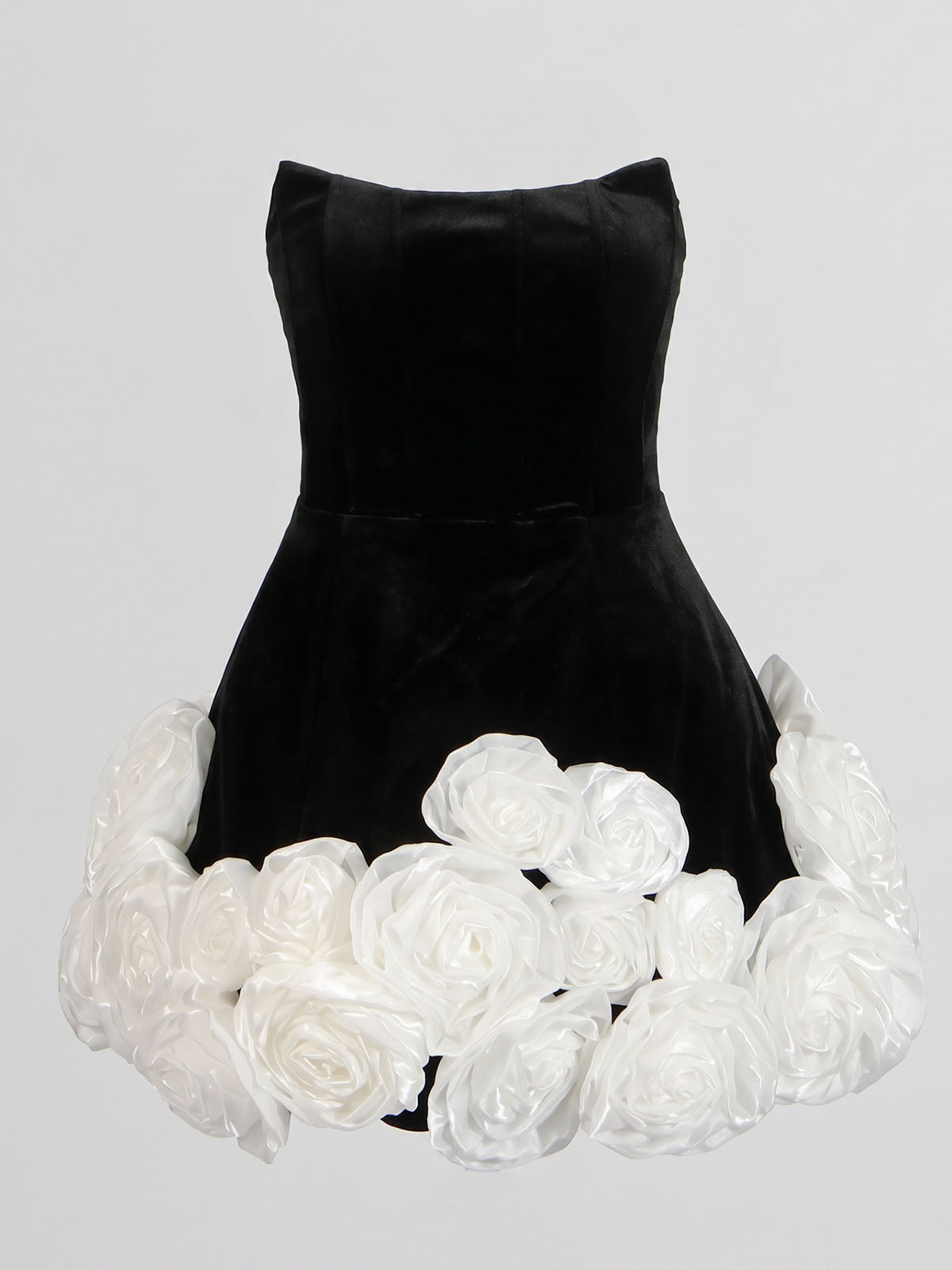 Opulent 3D Flower Strapless Velvet Corset Party Mini Dress - Black