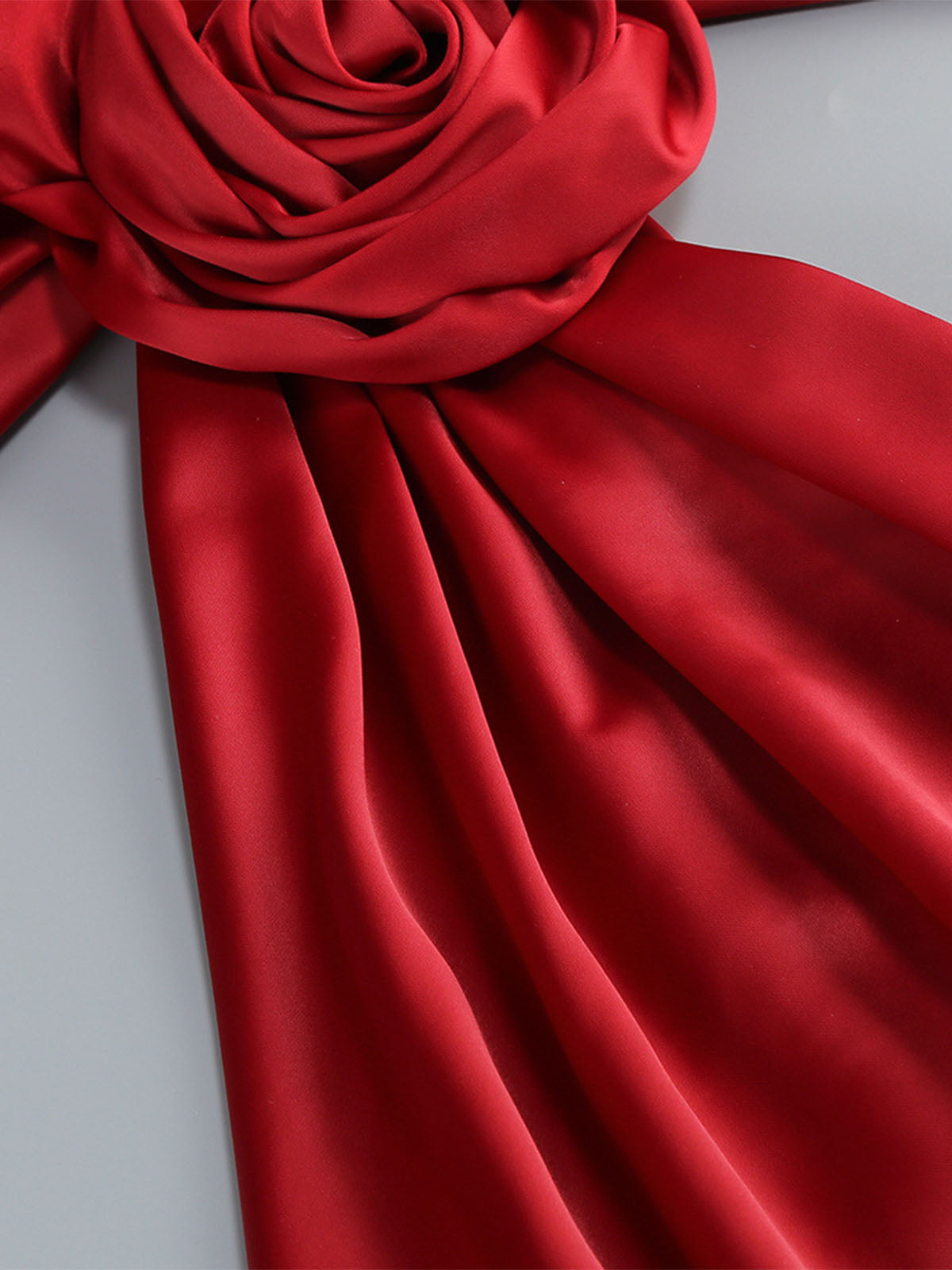 Opulent Flower Scarf Neck Satin Sheath Formal Maxi Dress - Red