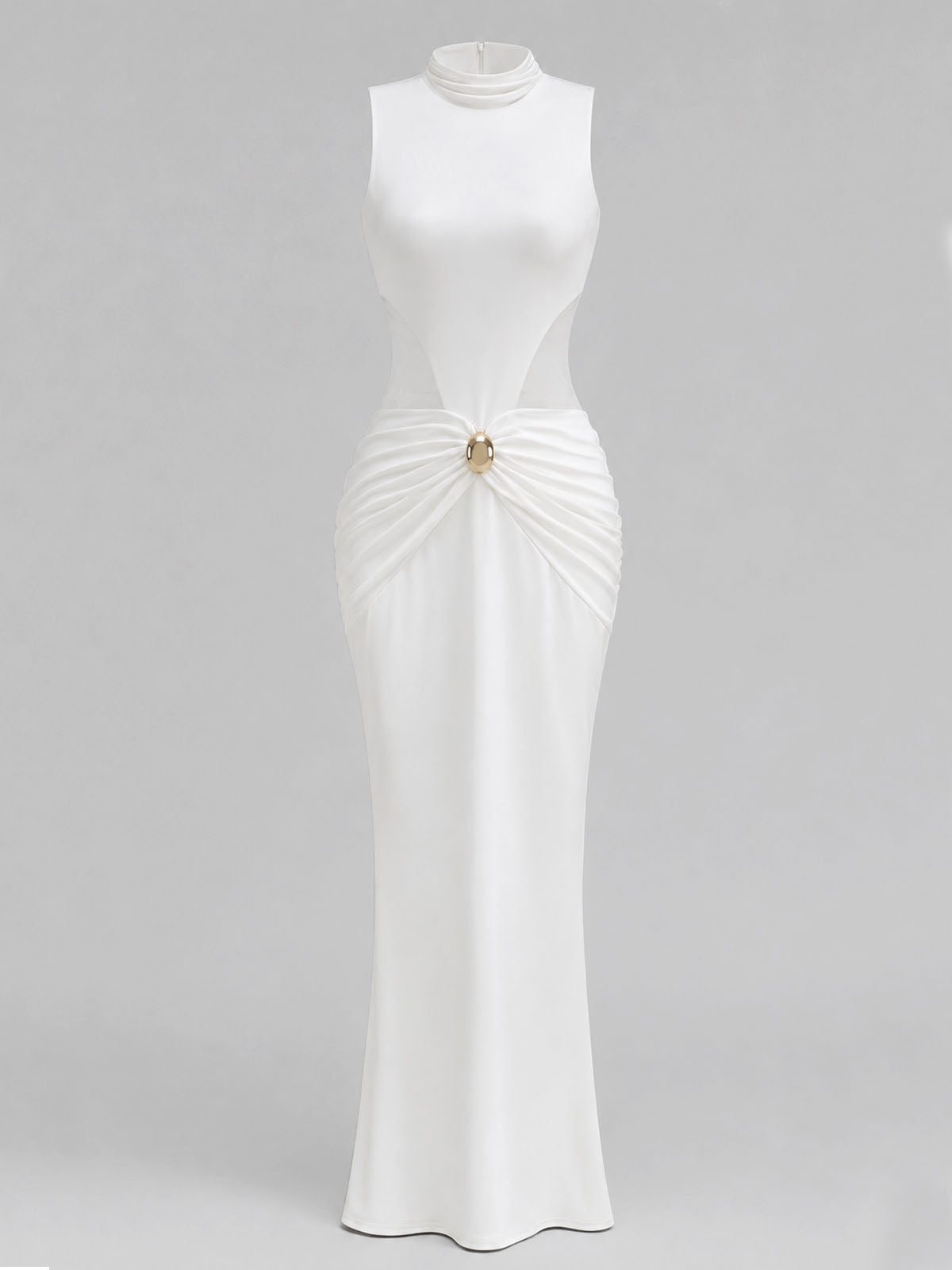 Opulent High Neck Sleeveless Cutout Mermaid Formal Maxi Dress - White