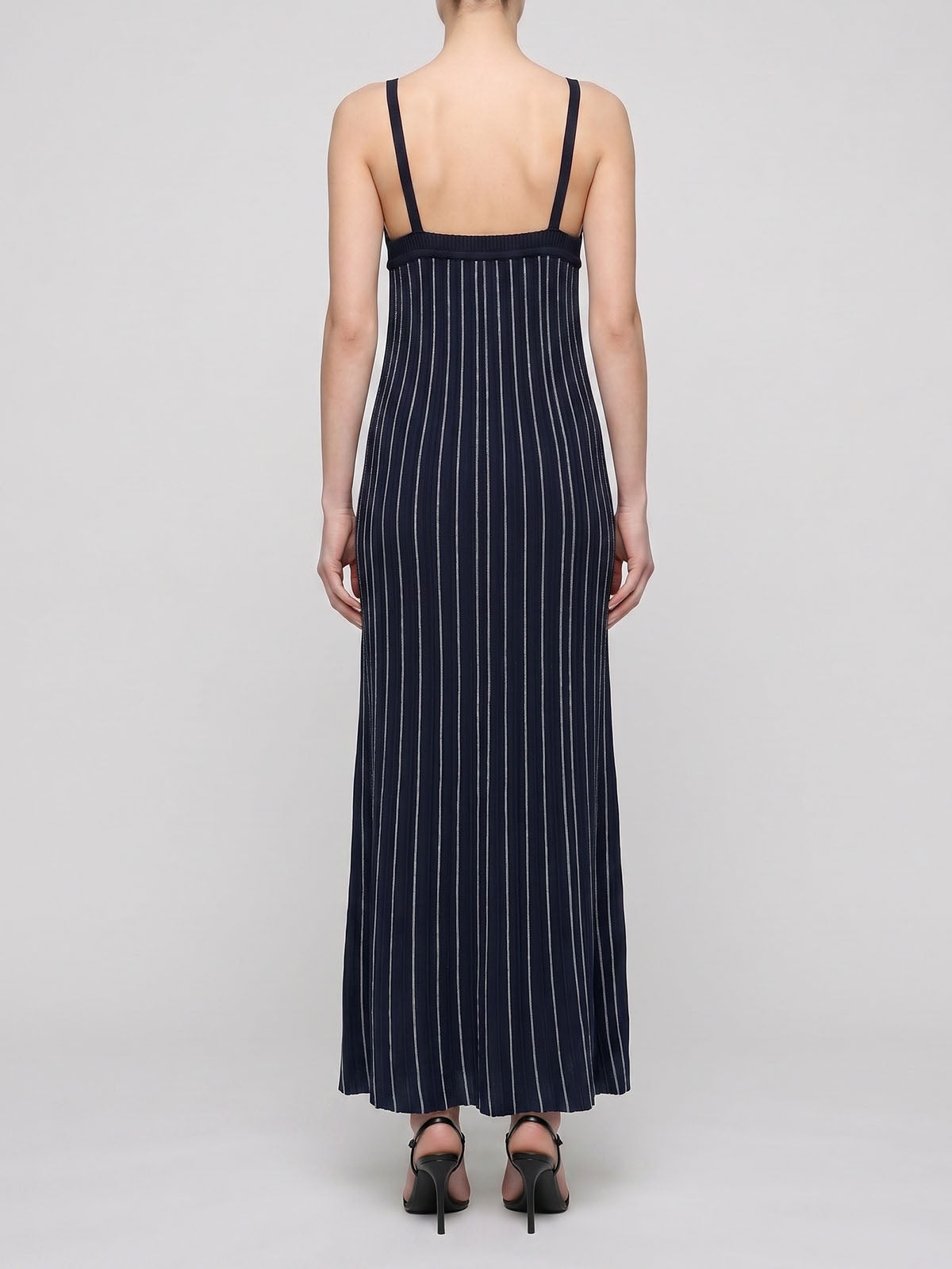 Opulent Sleeveless Rib Striped Metallic Lurex Knit Maxi Dress - Black