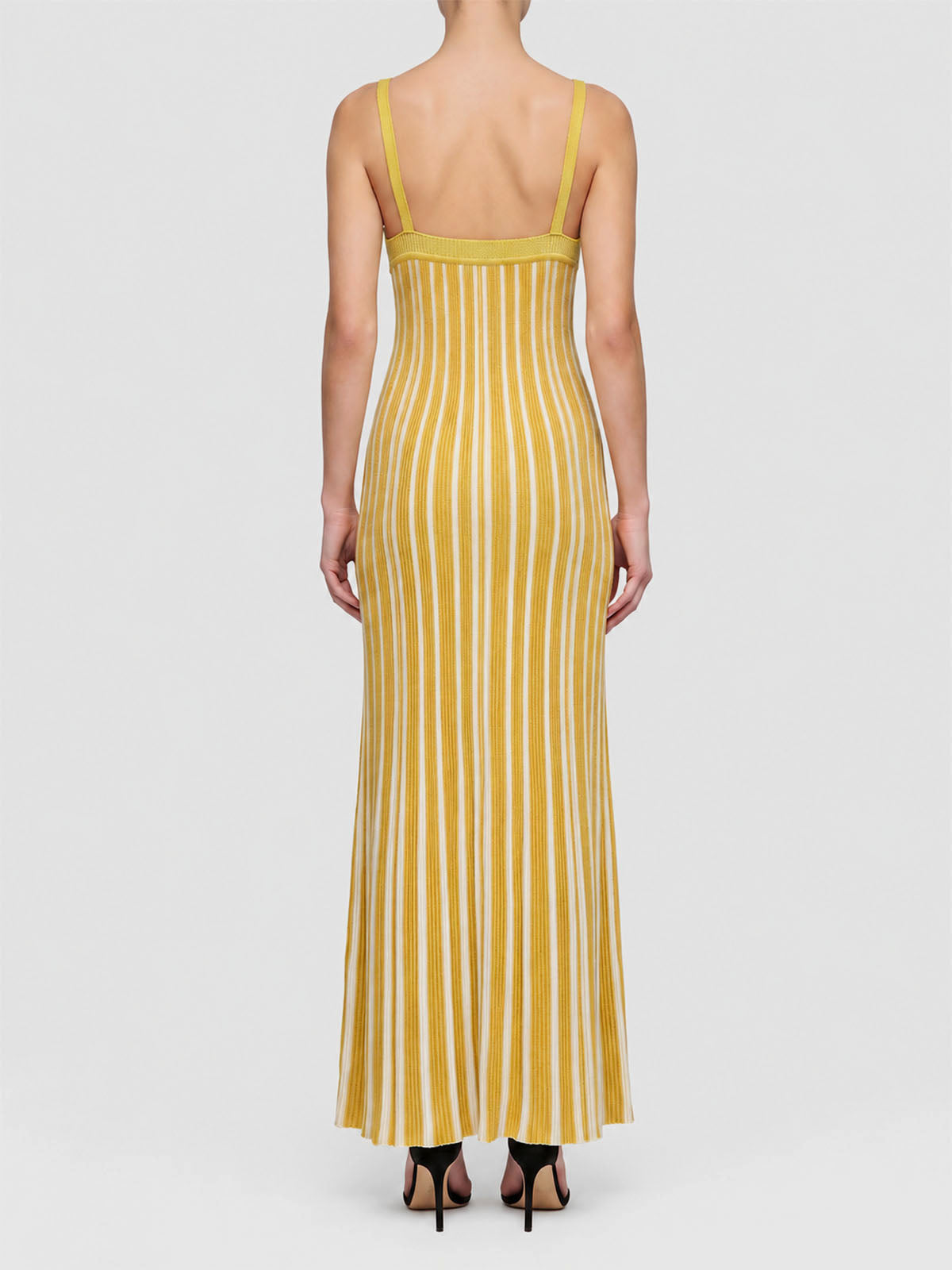 Opulent Sleeveless Rib Striped Metallic Lurex Knit Maxi Dress - Yellow