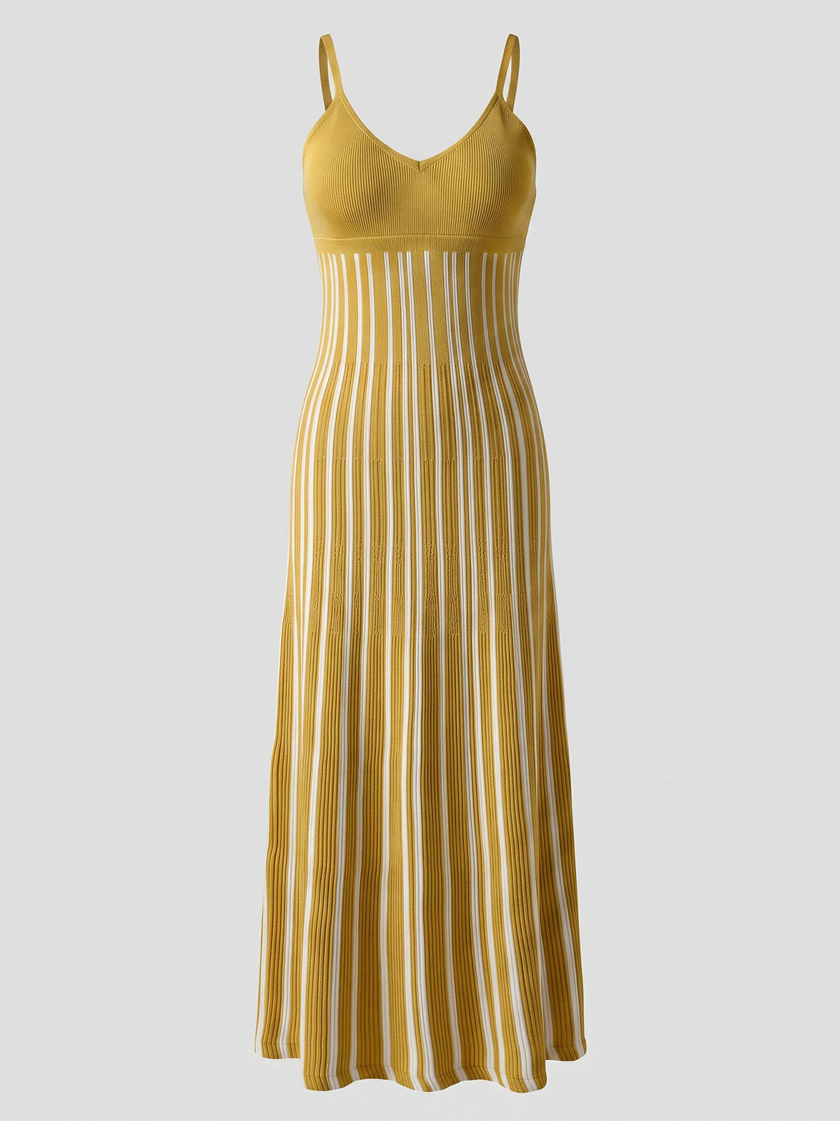 Opulent Sleeveless Rib Striped Metallic Lurex Knit Maxi Dress - Yellow