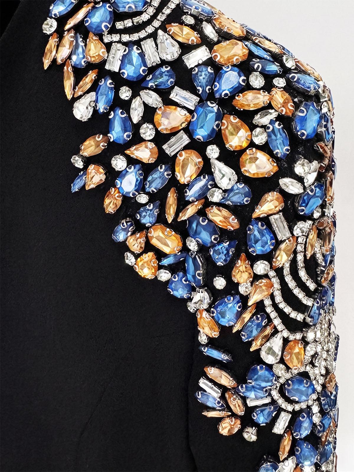 Radiant Crystal Embellished Long Sleeve Cocktail Midi Dress - Black