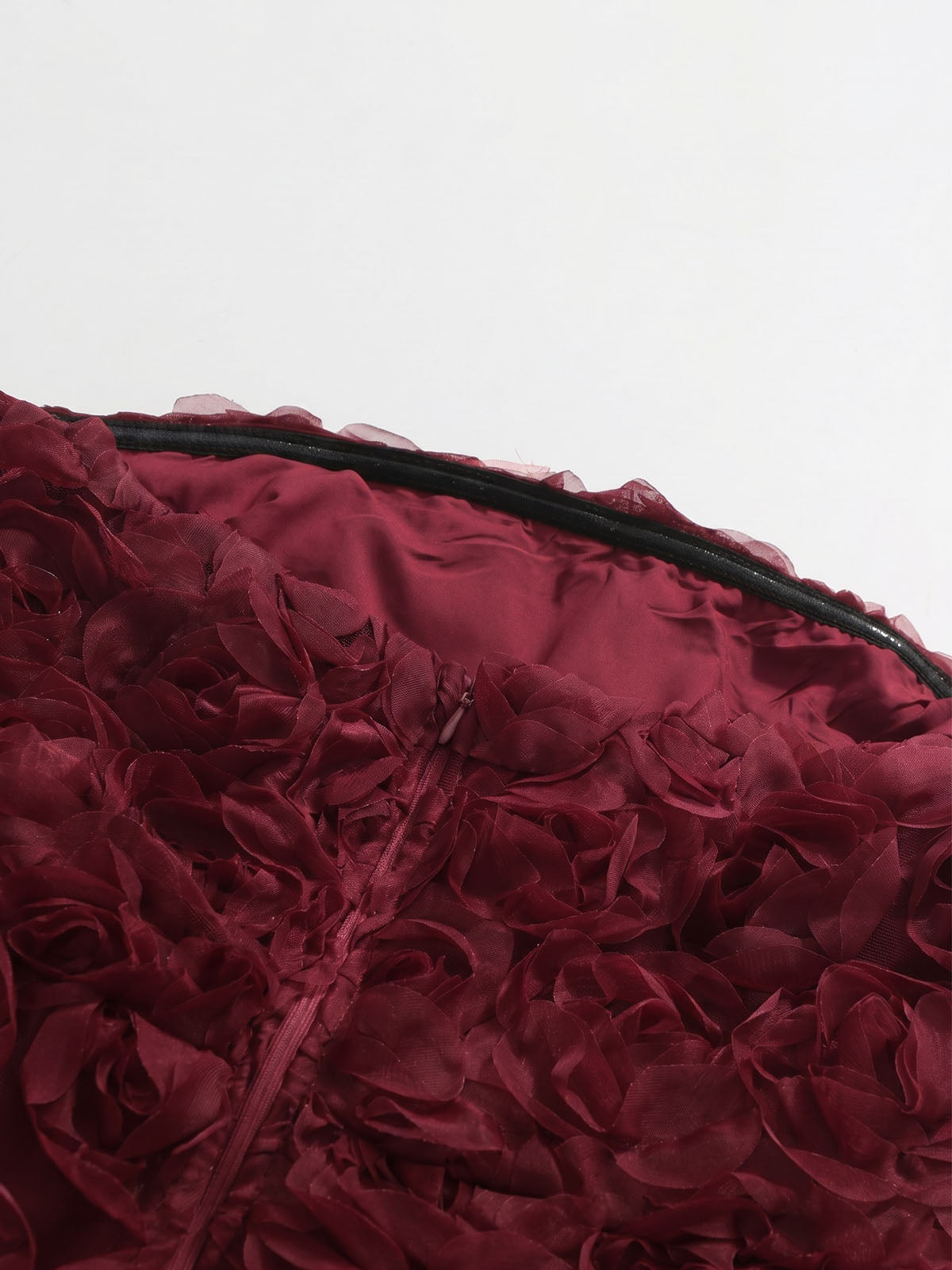 Romantic Strapless A Line 3D Flower Formal Maxi Dress - Burgundy