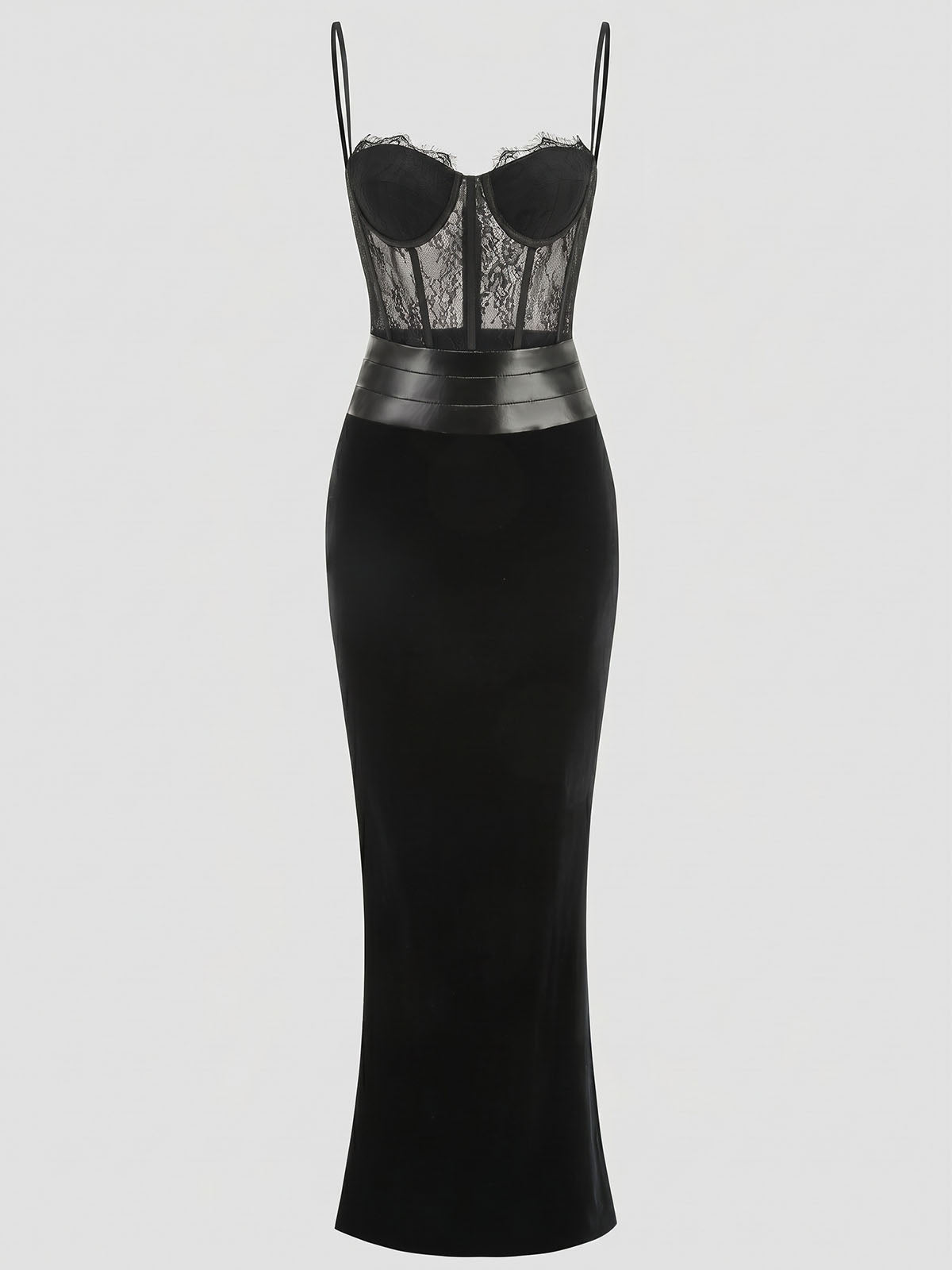 Sexy Bustier Lace Corset Velvet Mermaid Formal Maxi Dress - Black