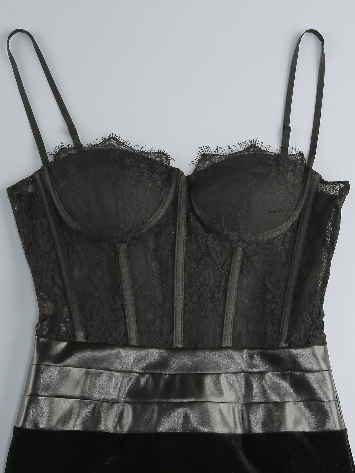 Sexy Bustier Lace Corset Velvet Mermaid Formal Maxi Dress - Black
