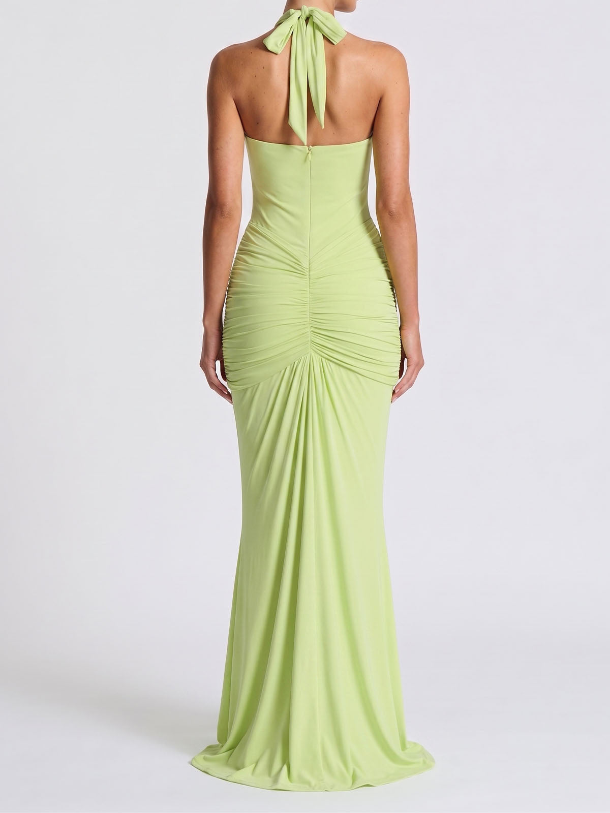 Sexy Deep V Halter Ruched Draped Mermaid Formal Maxi Dress - Sage Green