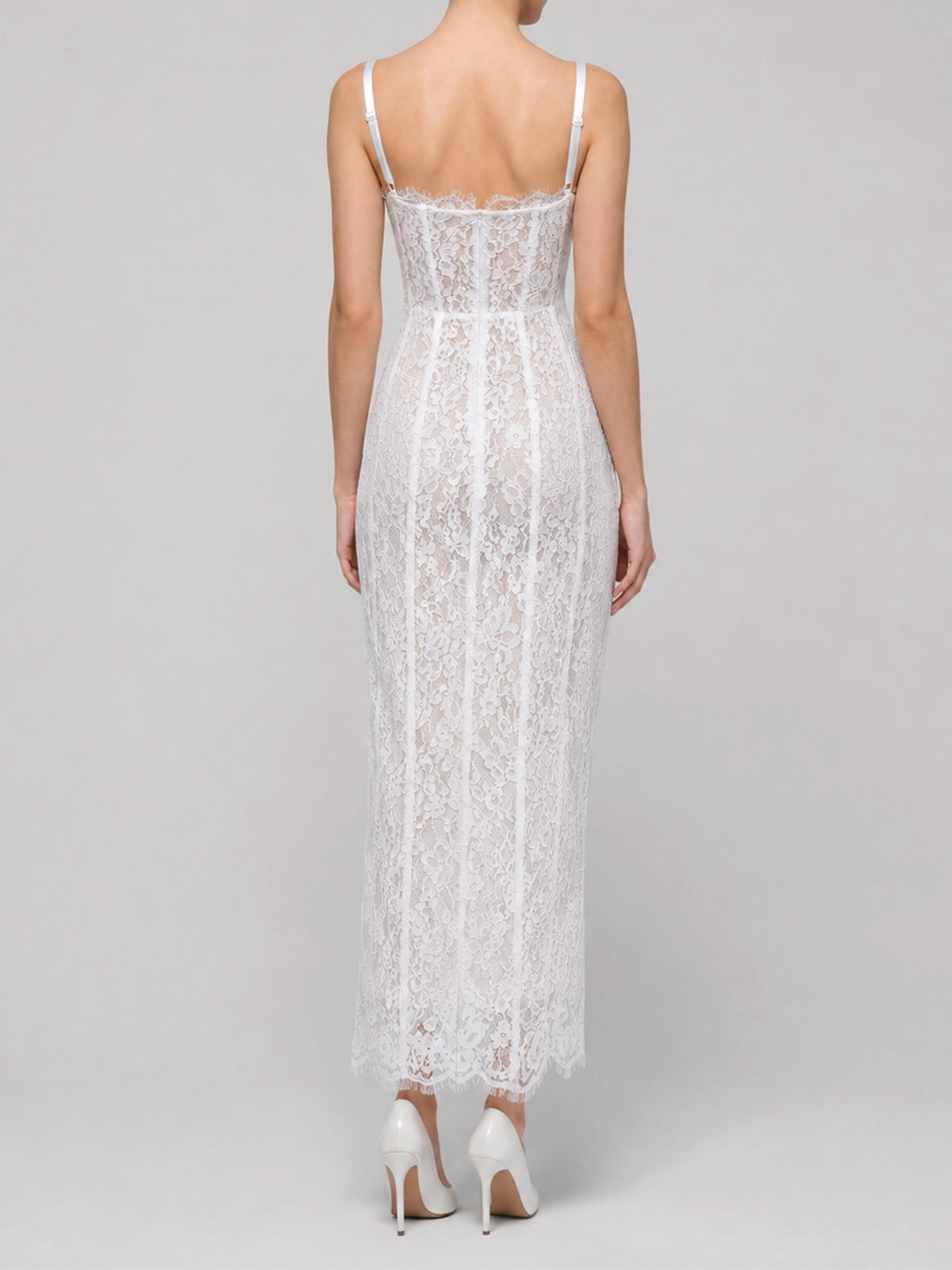 Sexy Eyelash Bustier Corset Sleeveless Floral Lace Maxi Dress - White
