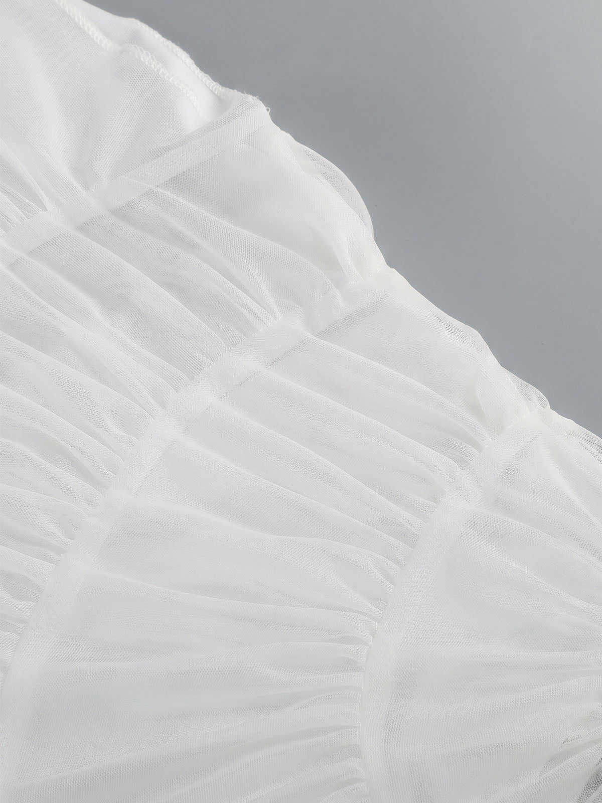 Sexy Plunge Halter Backless Ruched Mesh Ruffle Maxi Dress - White