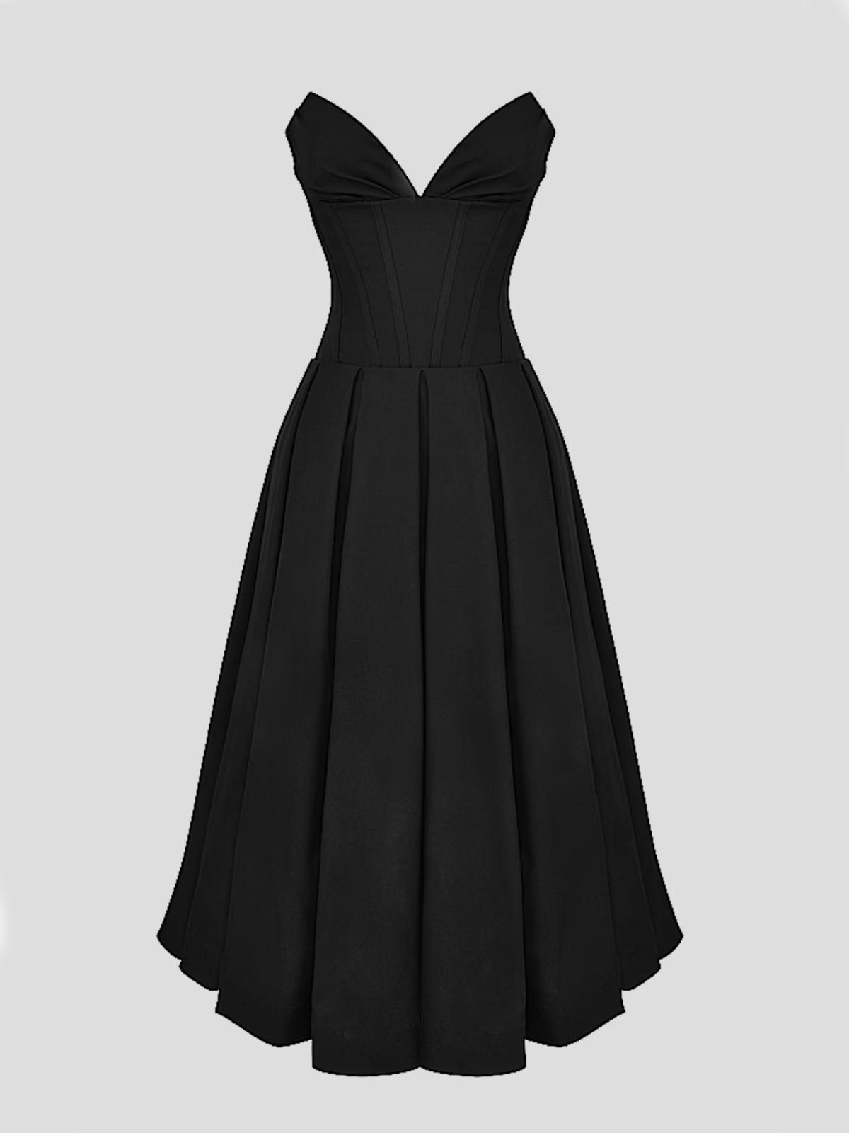 Sexy Plunge Sweetheart Strapless Corset Cocktail Midi Dress - Black