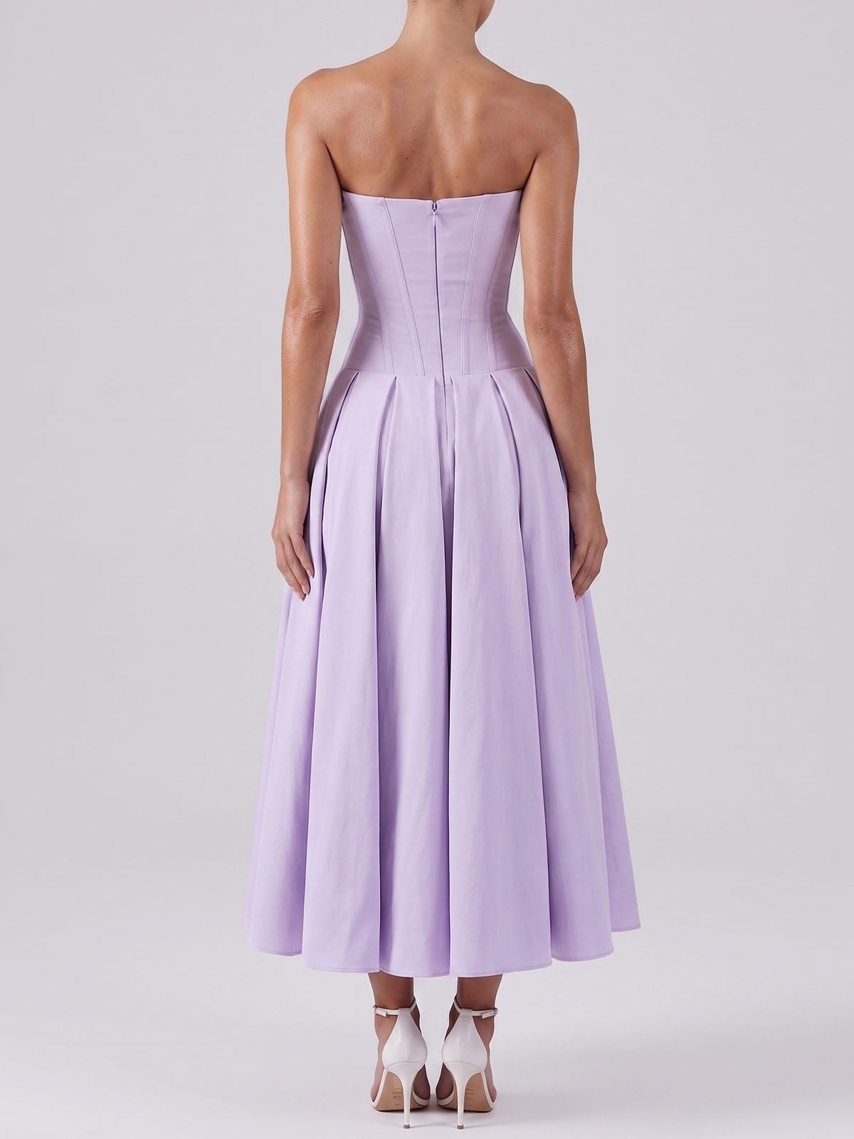 Sexy Plunge Sweetheart Strapless Corset Cocktail Midi Dress - Lavender