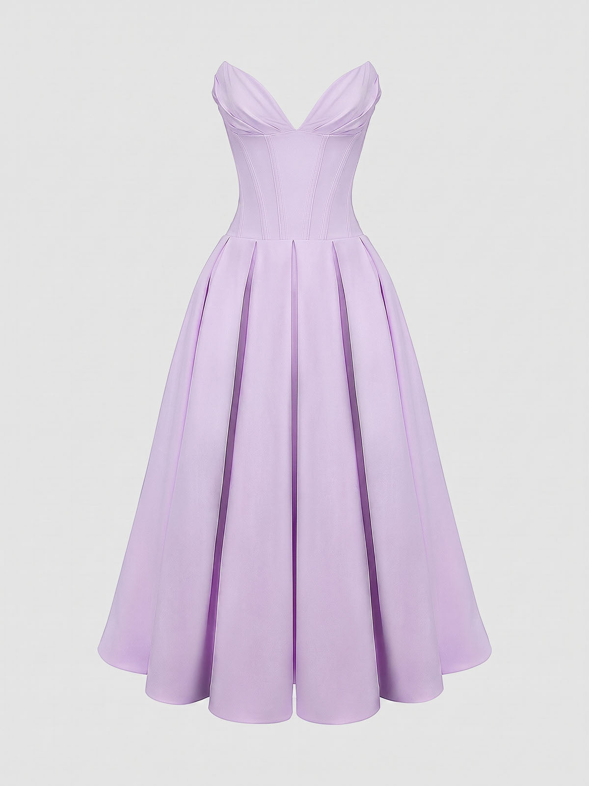 Sexy Plunge Sweetheart Strapless Corset Cocktail Midi Dress - Lavender