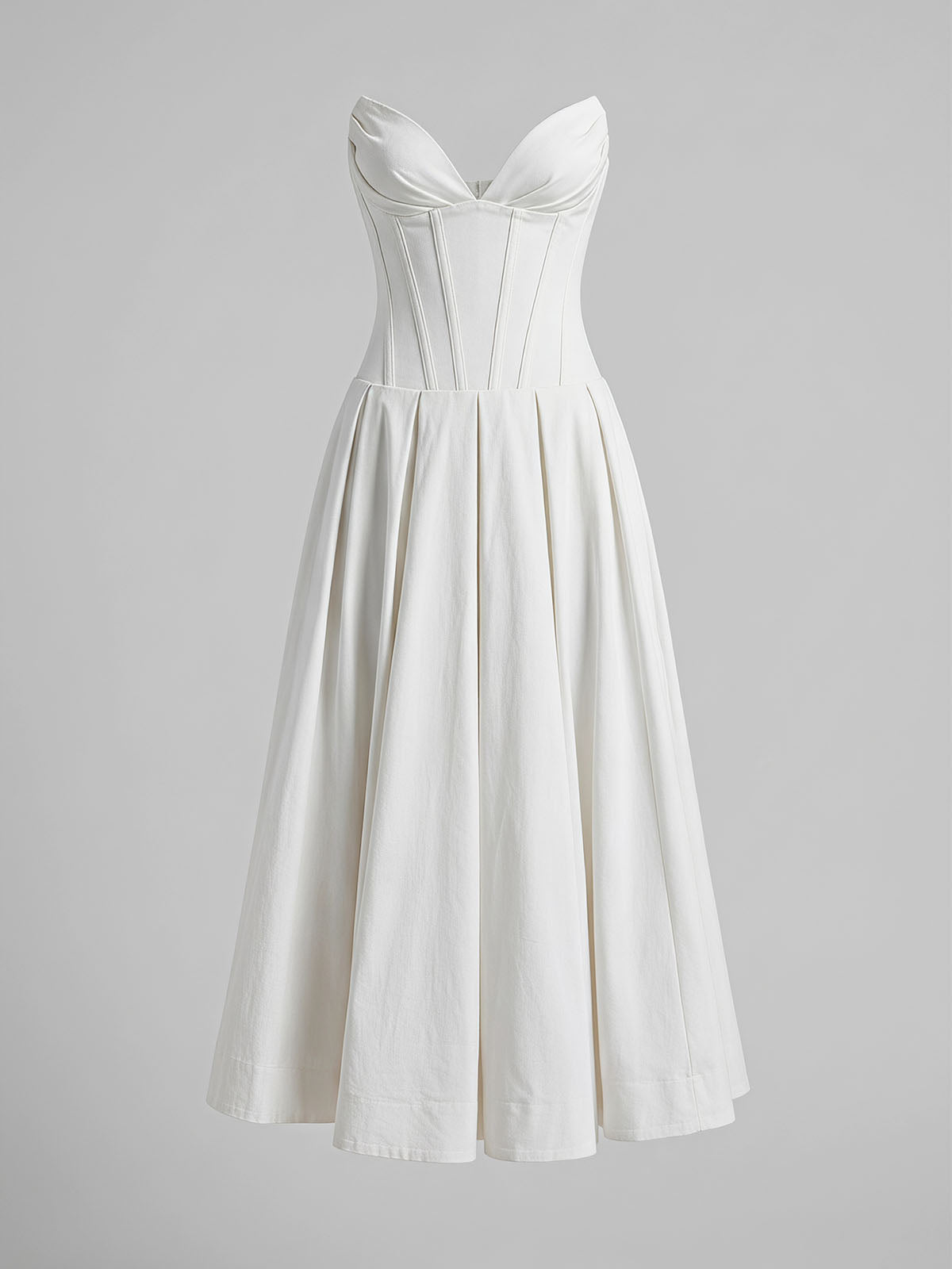 Sexy Plunge Sweetheart Strapless Corset Cocktail Midi Dress - White