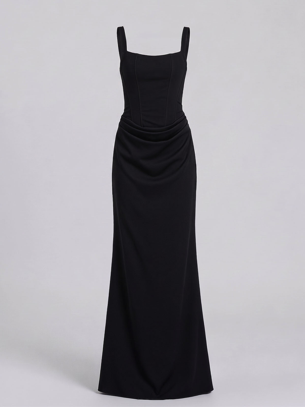 Sexy Square Neck Lace Up Bodycon Draped Corset Maxi Dress - Black